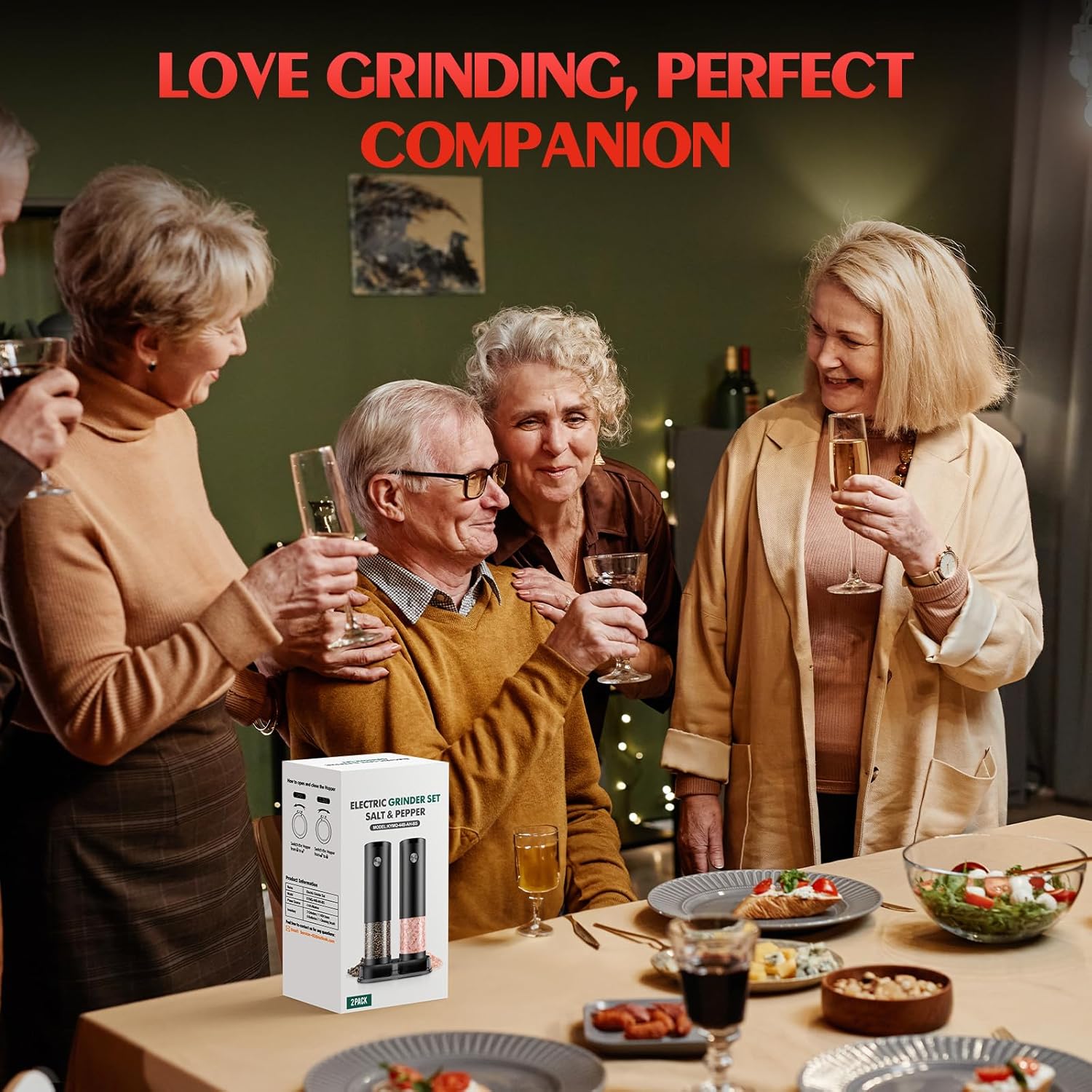 Electric Salt and Pepper Grinder Set Automatic Battery