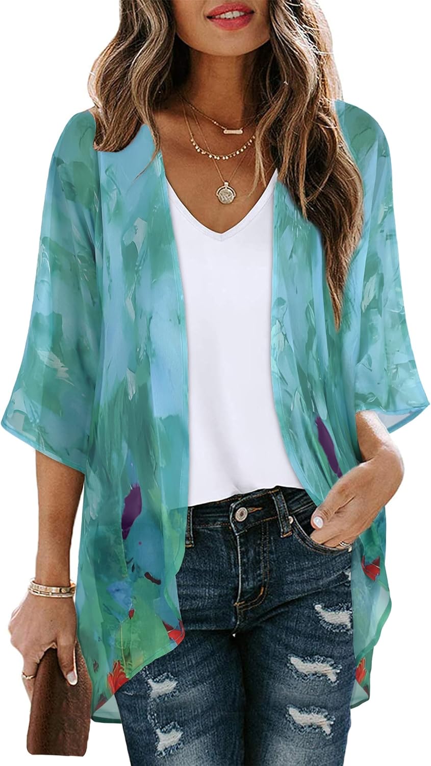 Women’s Floral Puff Sleeve Kimono Cardigan