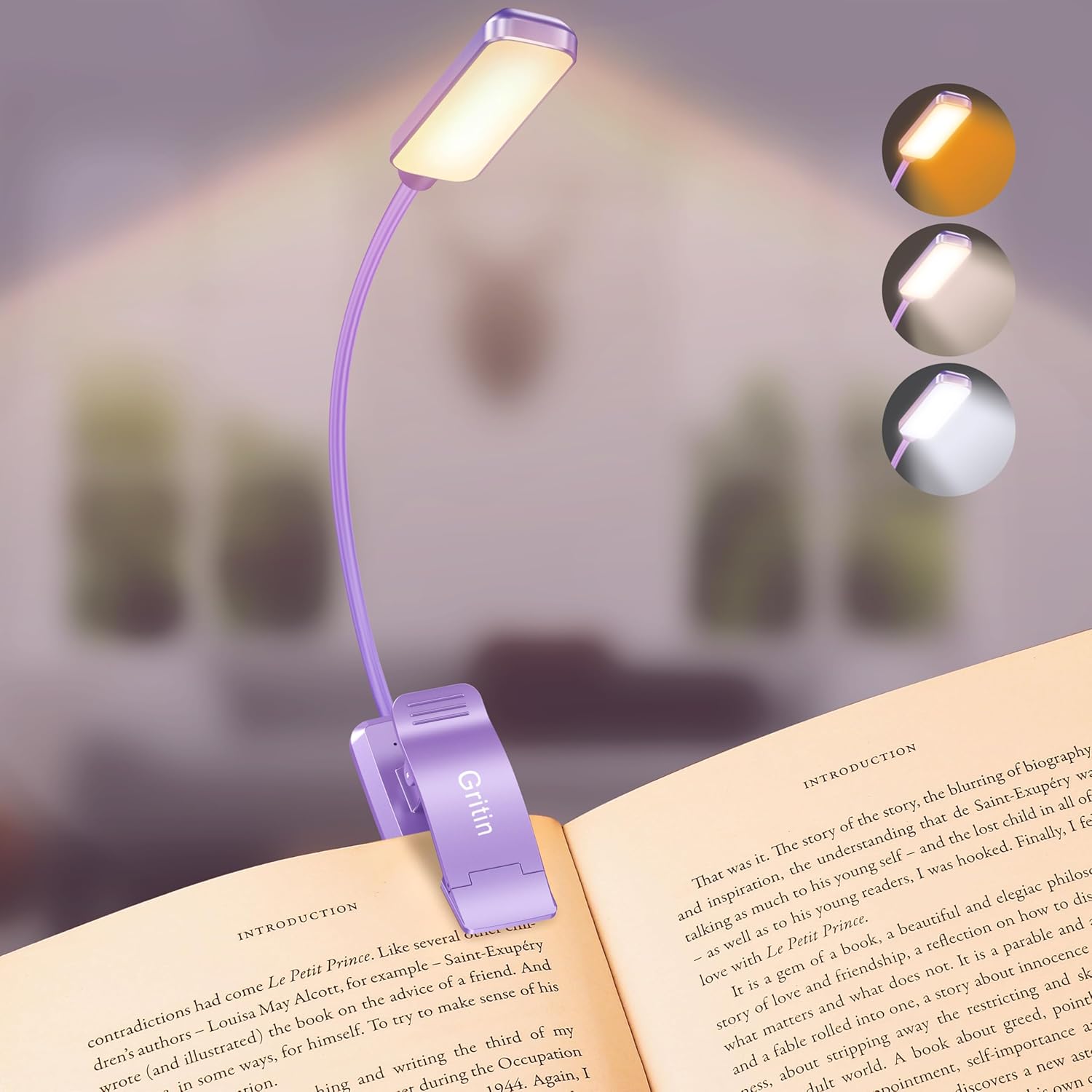Gritin 9 LED Rechargeable Book Light for Reading in Bed