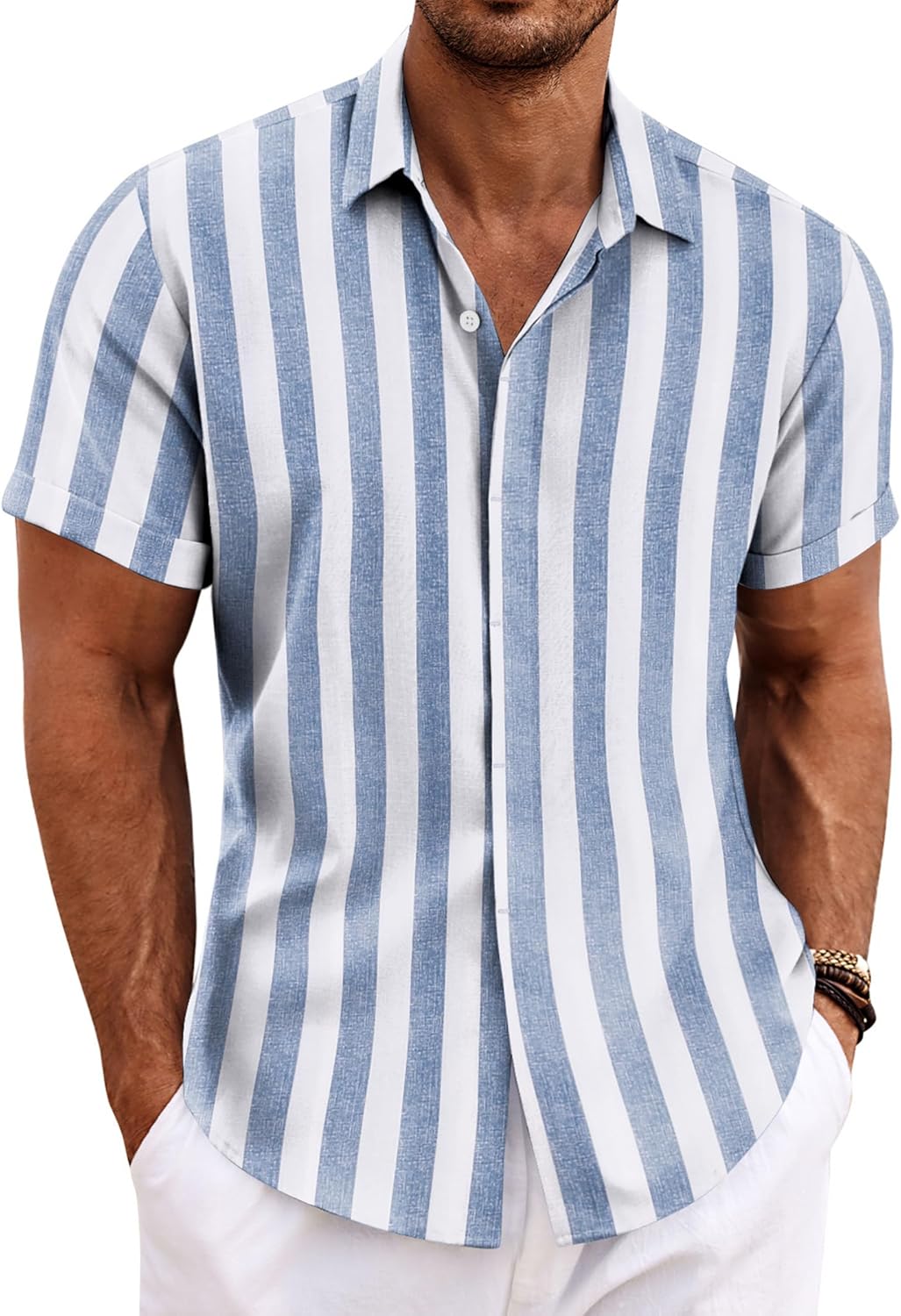 COOFANDY Men's Linen Short Sleeve Shirt