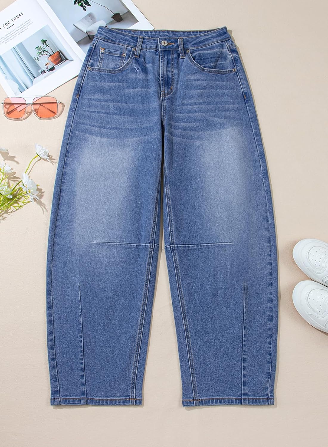 Sidefeel Women's Barrel Jeans Wide Leg Denim Pants