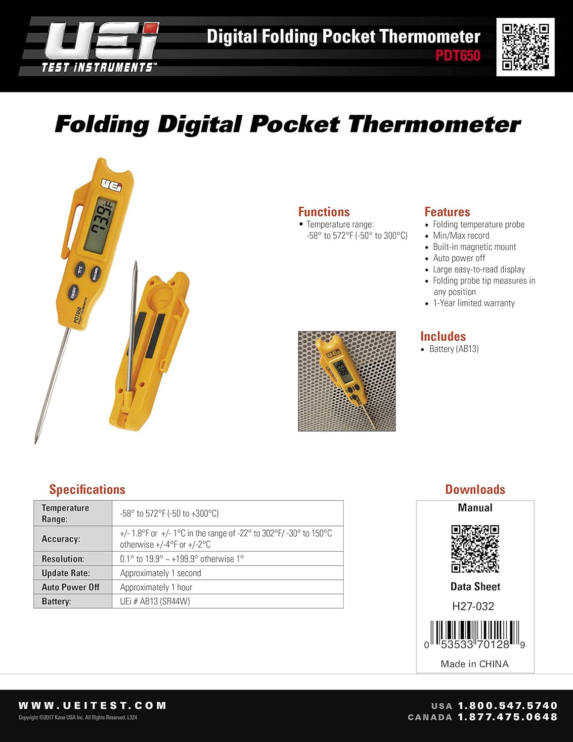 UEi Test Instruments Folding Pocket Digital Thermometer