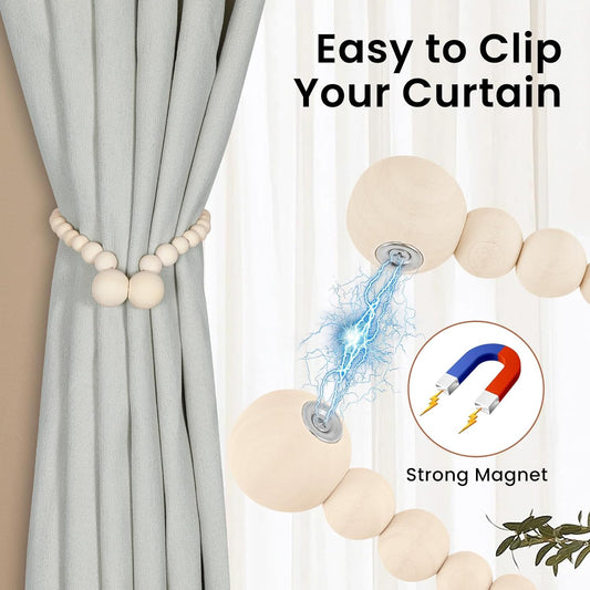 Magnetic Wood Bead Curtain Tiebacks Curtain Holders for Bedroom