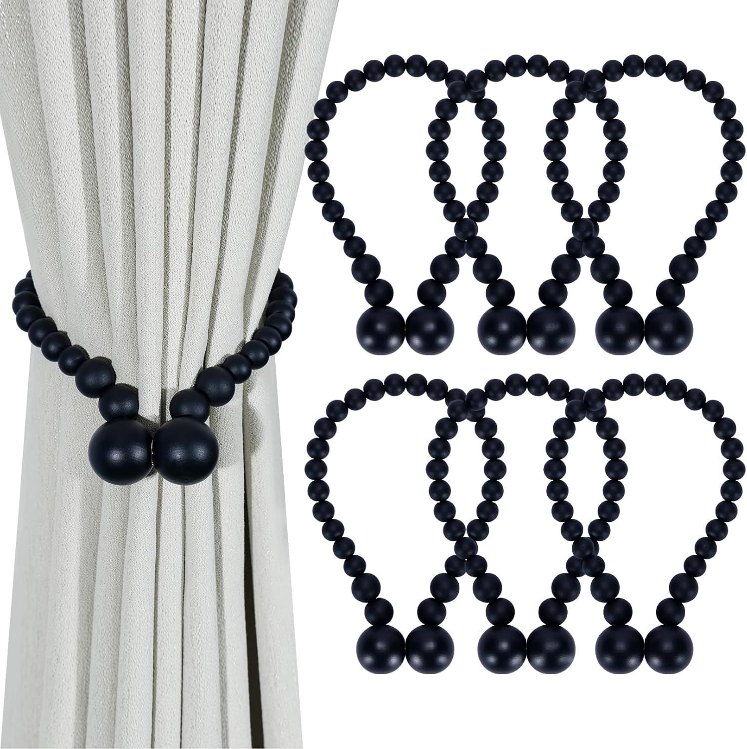 Magnetic Wood Bead Curtain Tiebacks Curtain Holders for Bedroom