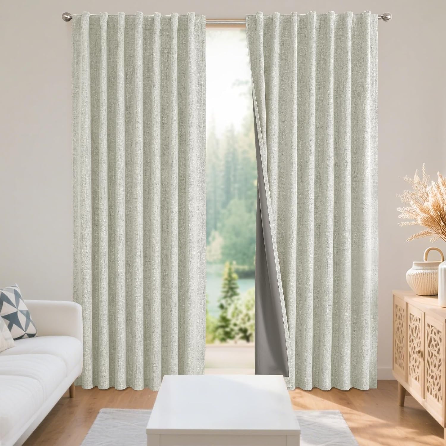 Joydeco 100% Blackout Linen Curtains