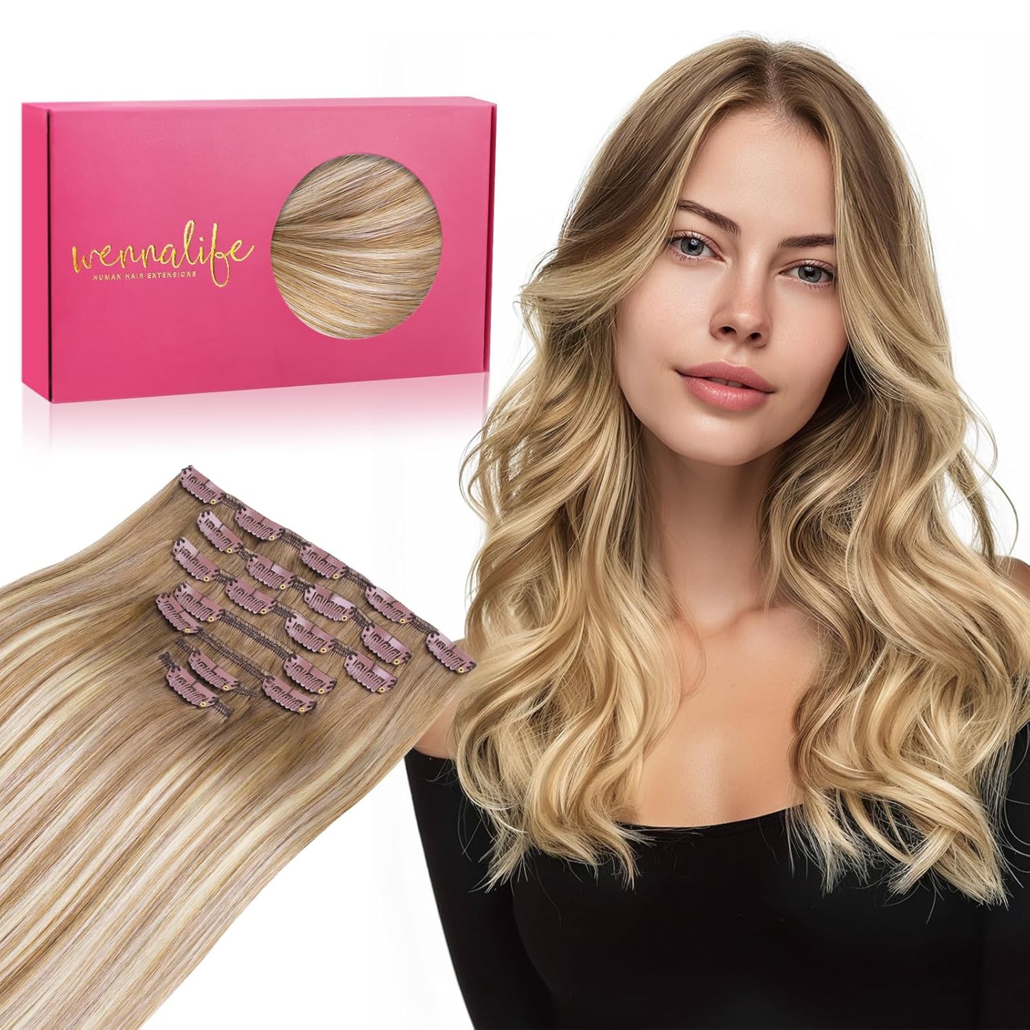 WENNALIFE Clip in Hair Extensions Real Human Hair