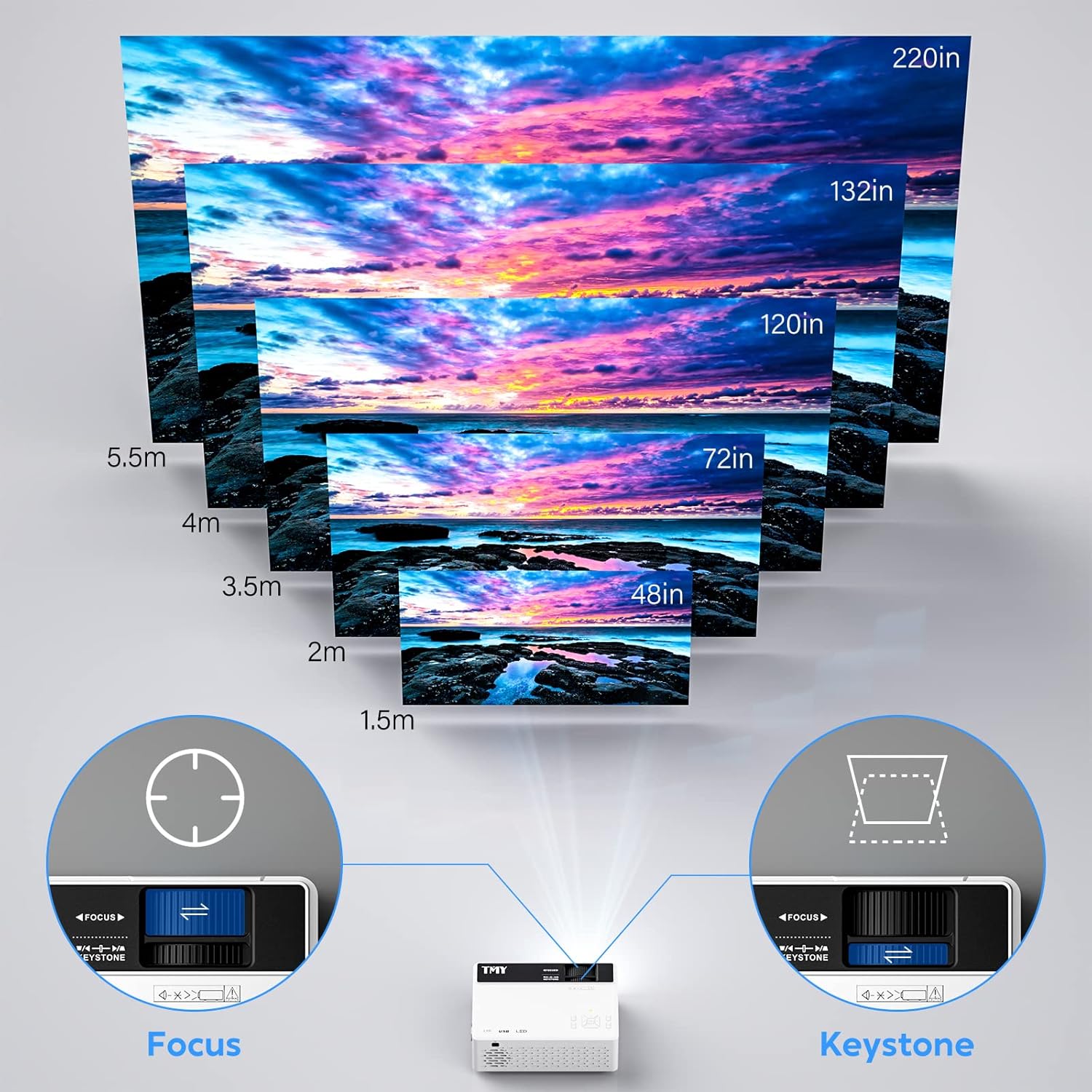TMY Mini Bluetooth Projector – 1080P HD, Portable with Screen for Indoor/Outdoor