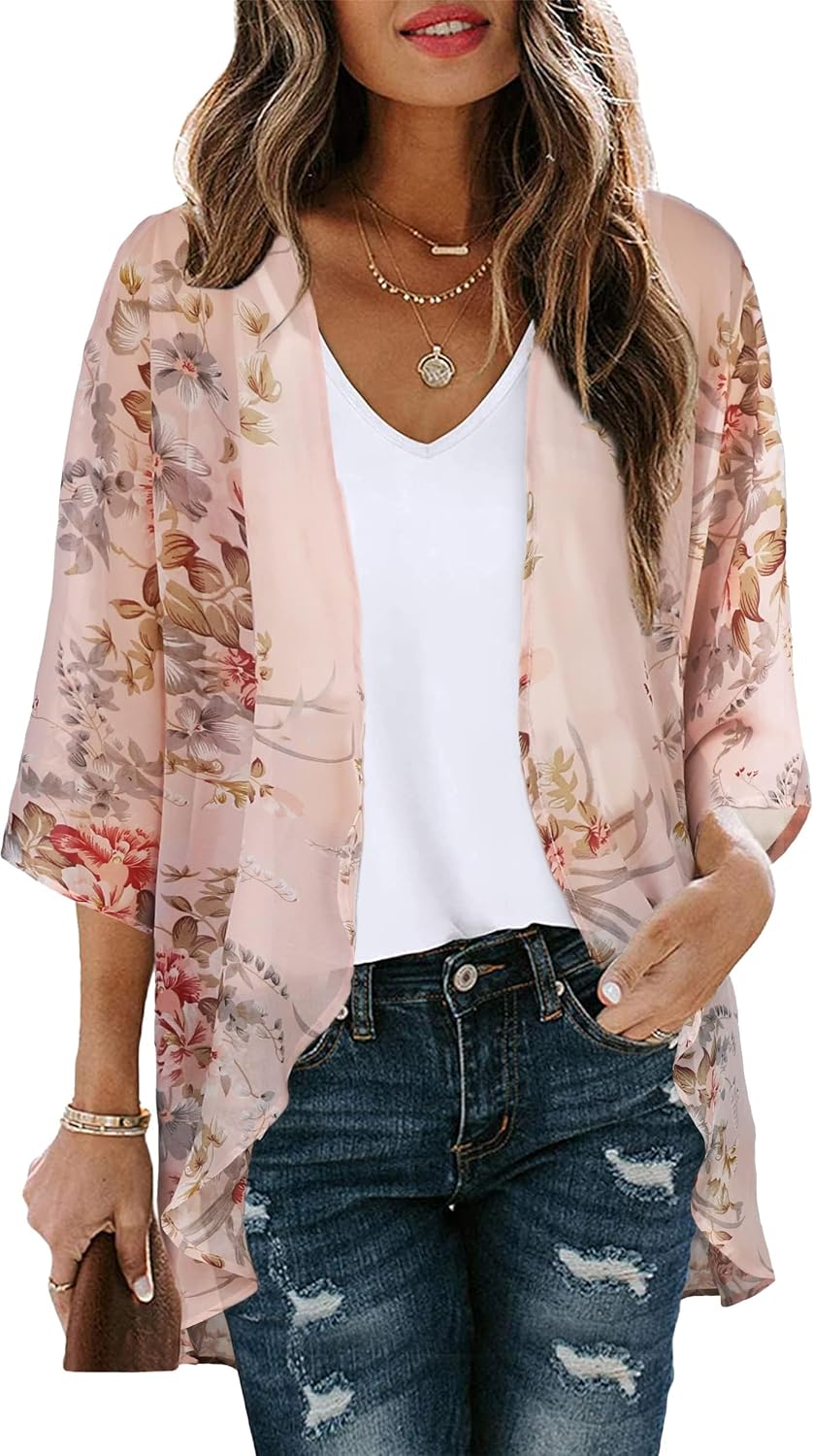 Women’s Floral Puff Sleeve Kimono Cardigan