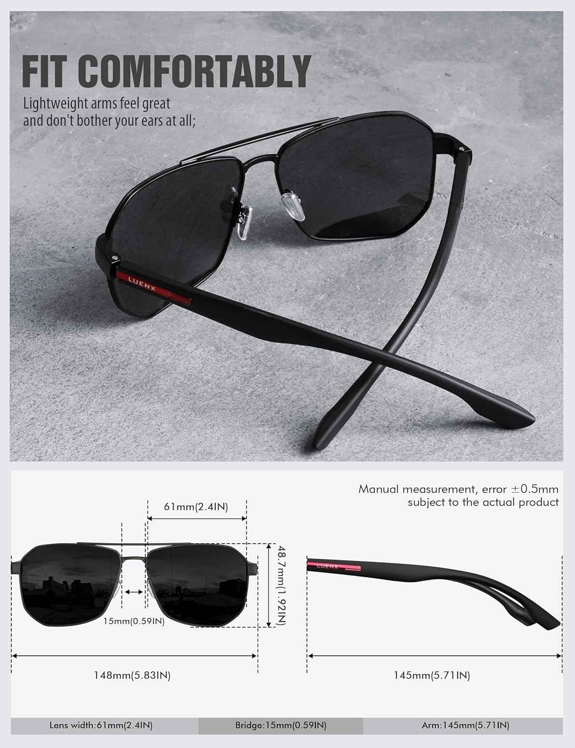 LUENX Aviator Sunglasses for Men