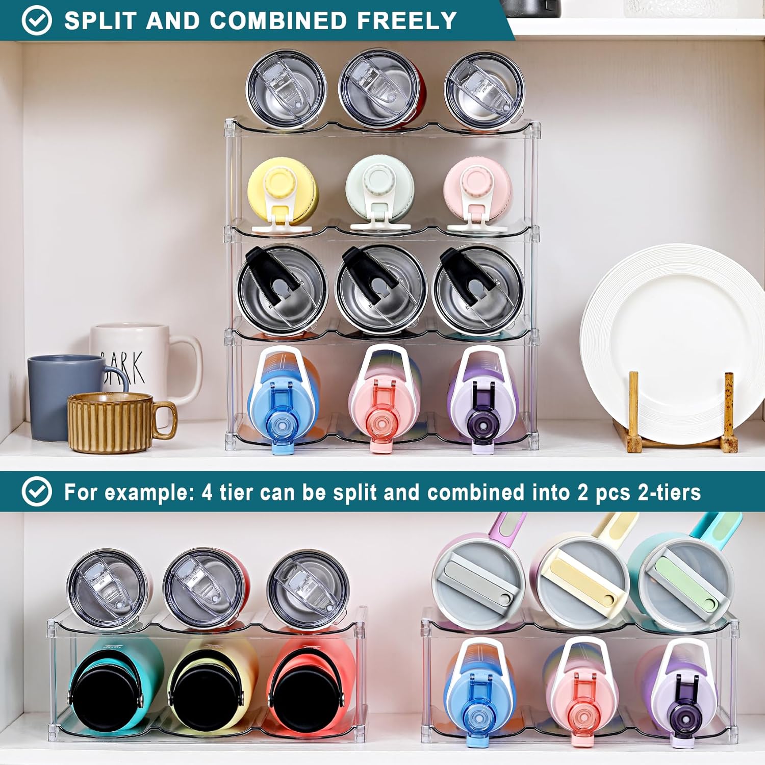 LARGER Compartment - Stackable Water Bottle Organizer Holder