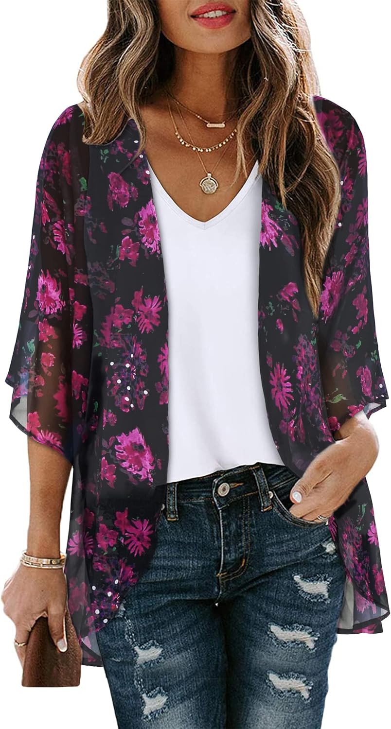 Women’s Floral Puff Sleeve Kimono Cardigan