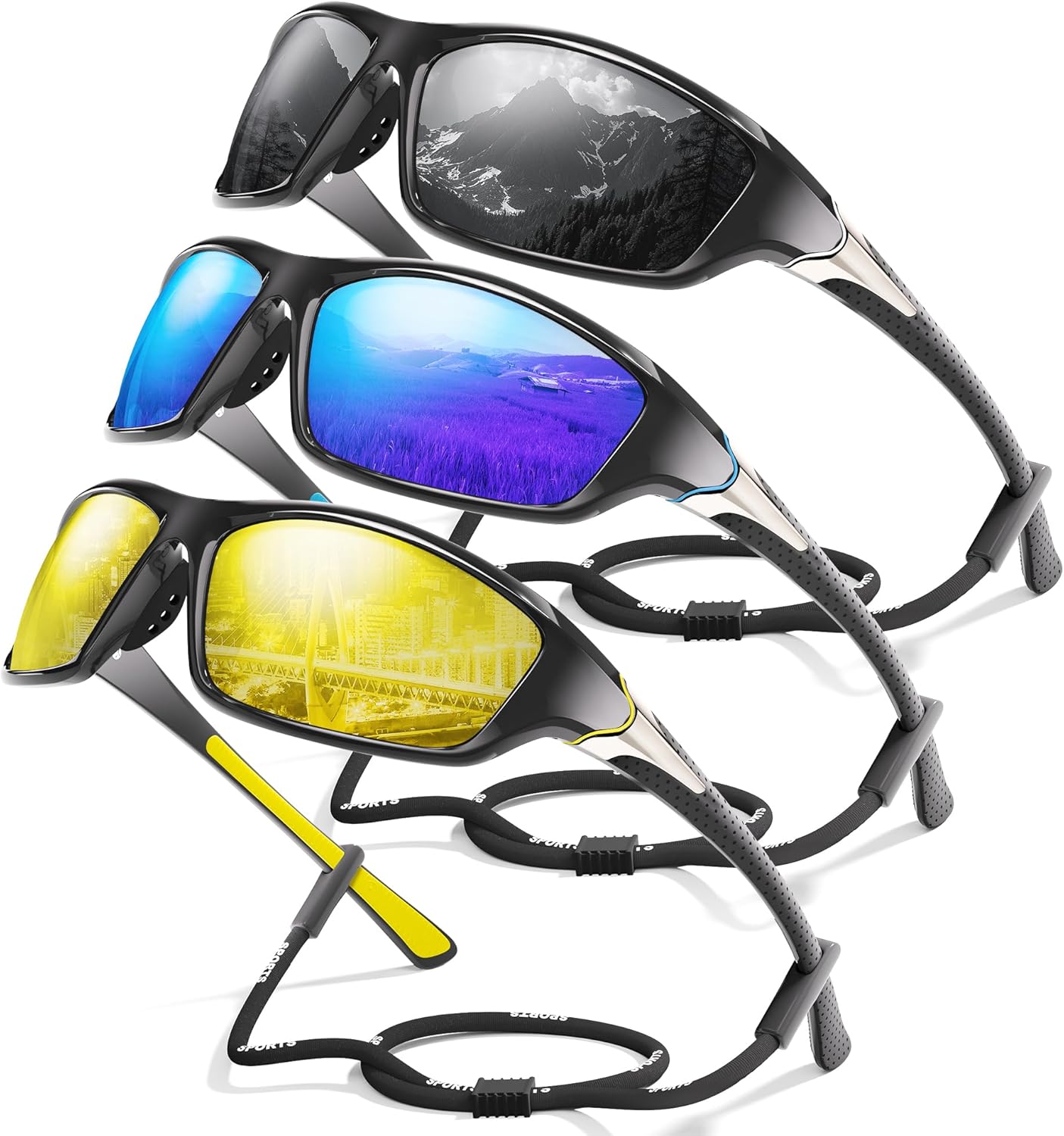 3-Pack Polarized Sports Sunglasses for Men