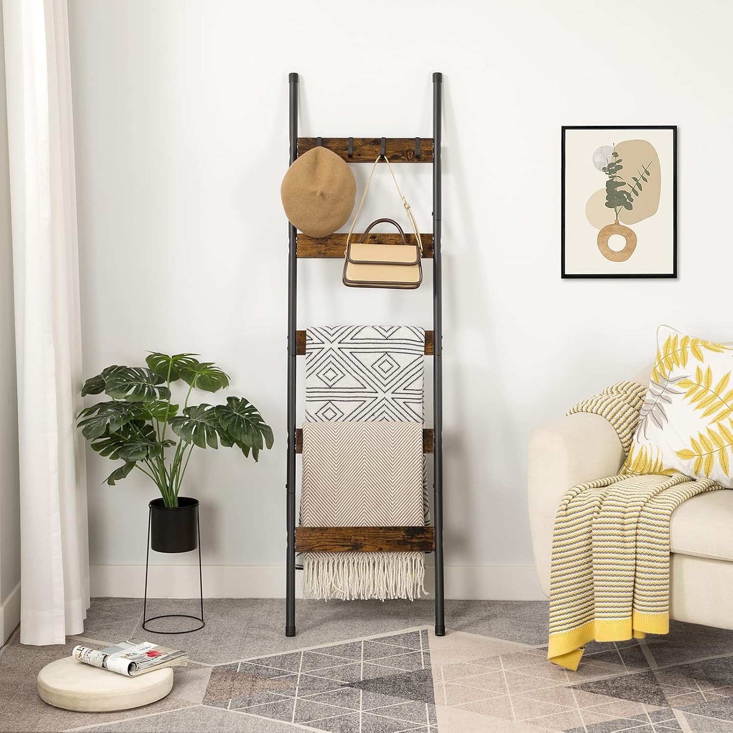 HOOBRO Blanket Ladder, 5-Tier Towel Rack with Hooks