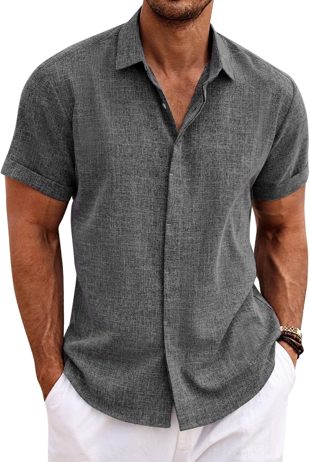 COOFANDY Men's Linen Short Sleeve Shirt