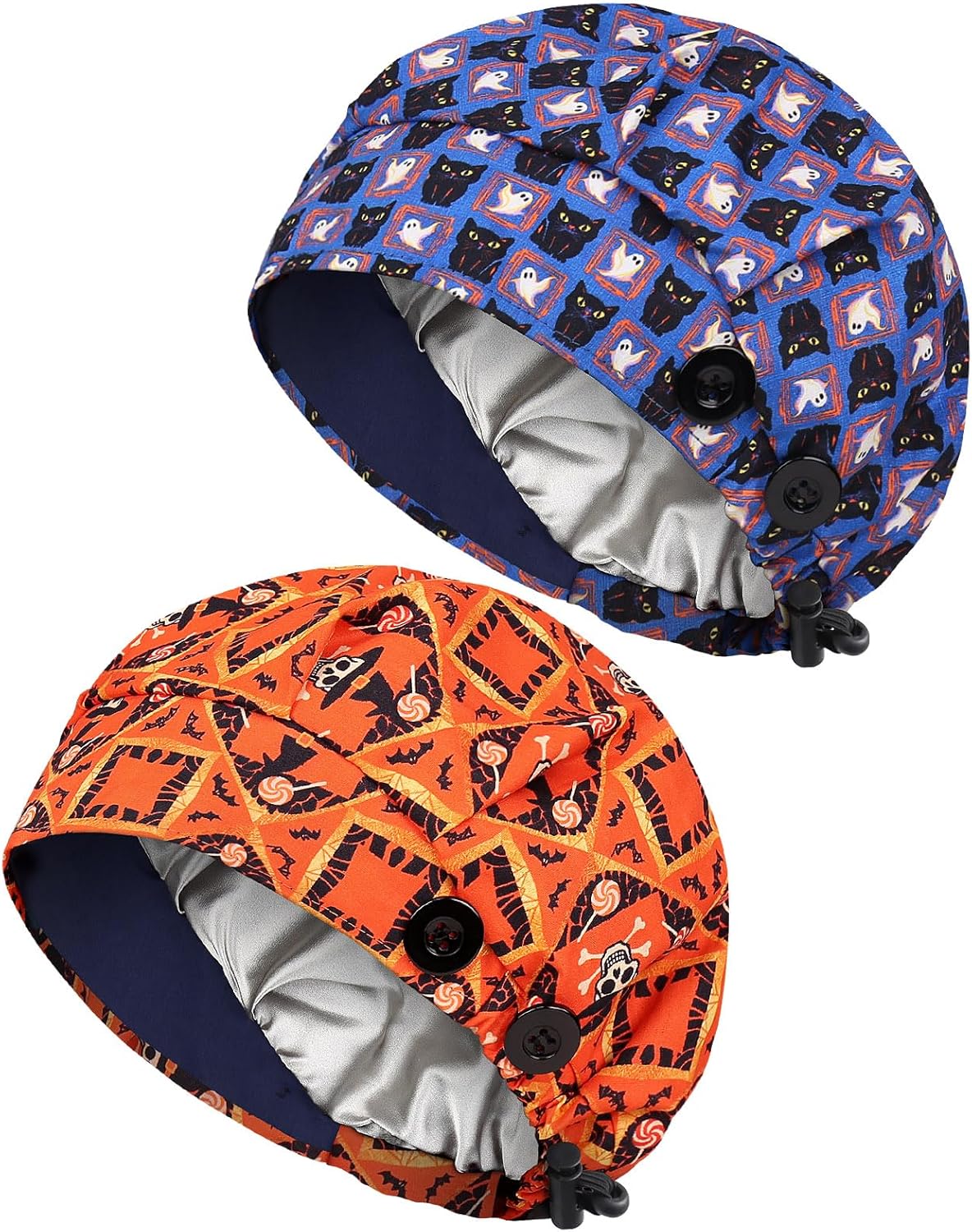 2 Pack Satin Lined Bouffant Scrub Caps