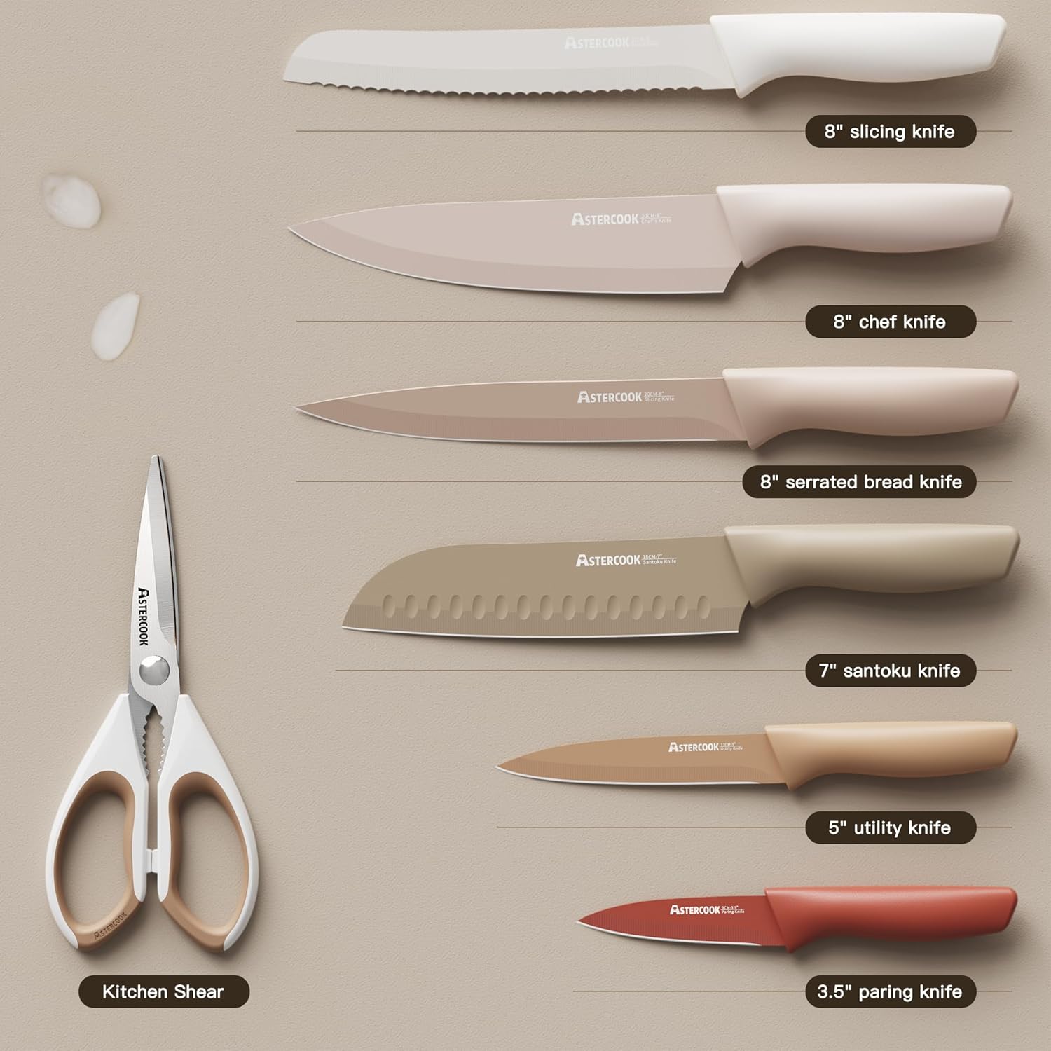 Astercook Kitchen Knife Set Stainless Steel