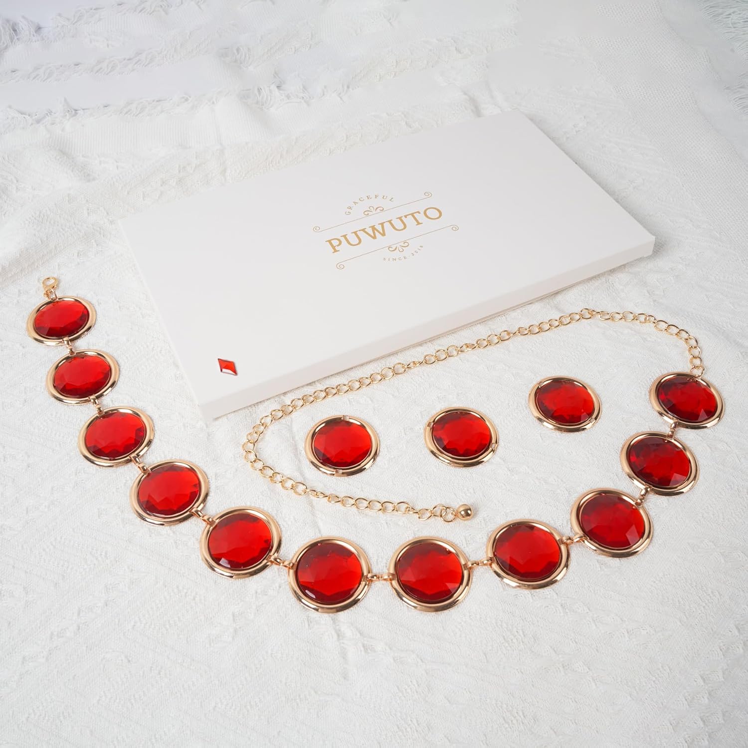 Red Gem Waist Belt - PUWUTO Anime Cosplay Stone Chain