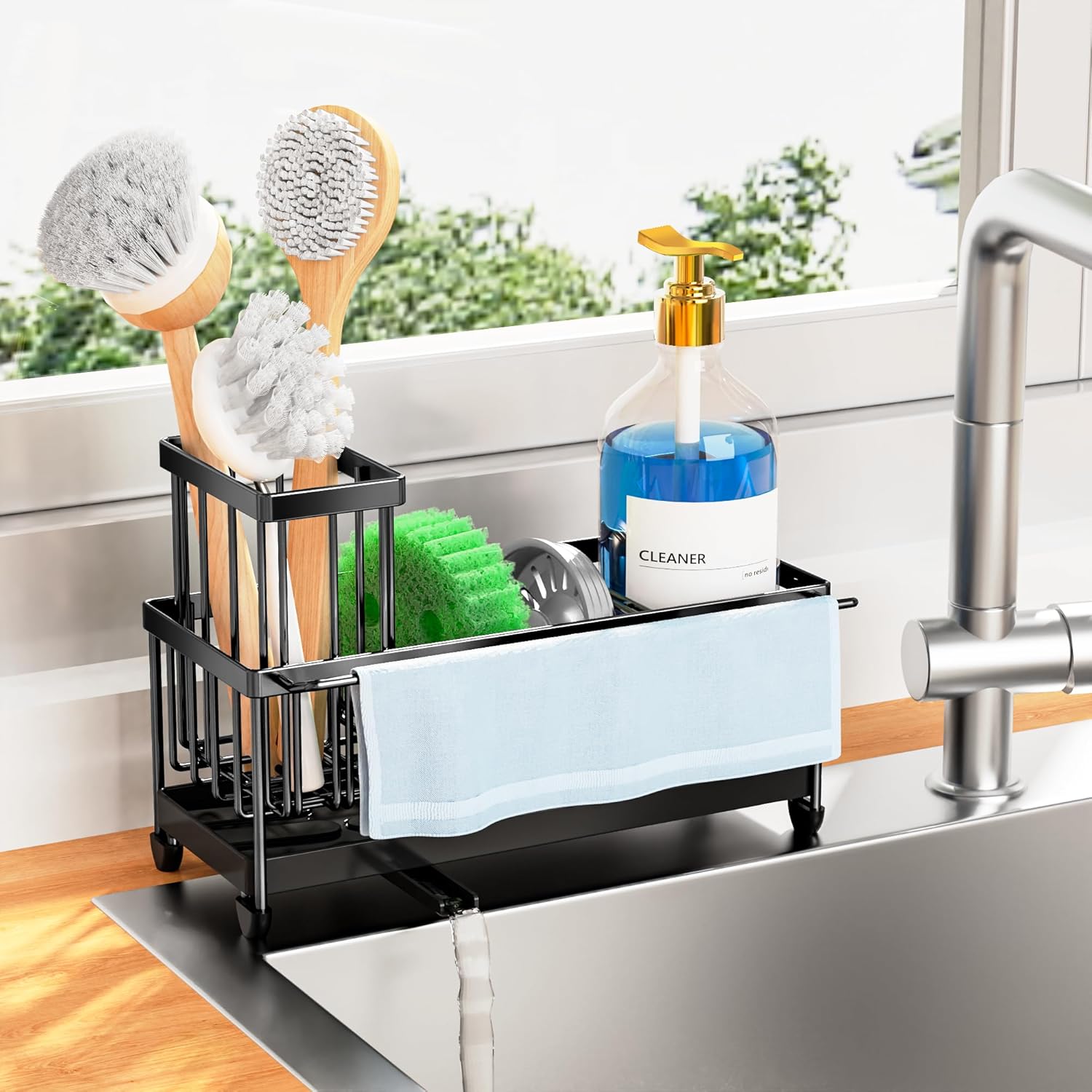 Cisily Black Sponge Holder for Kitchen Sink