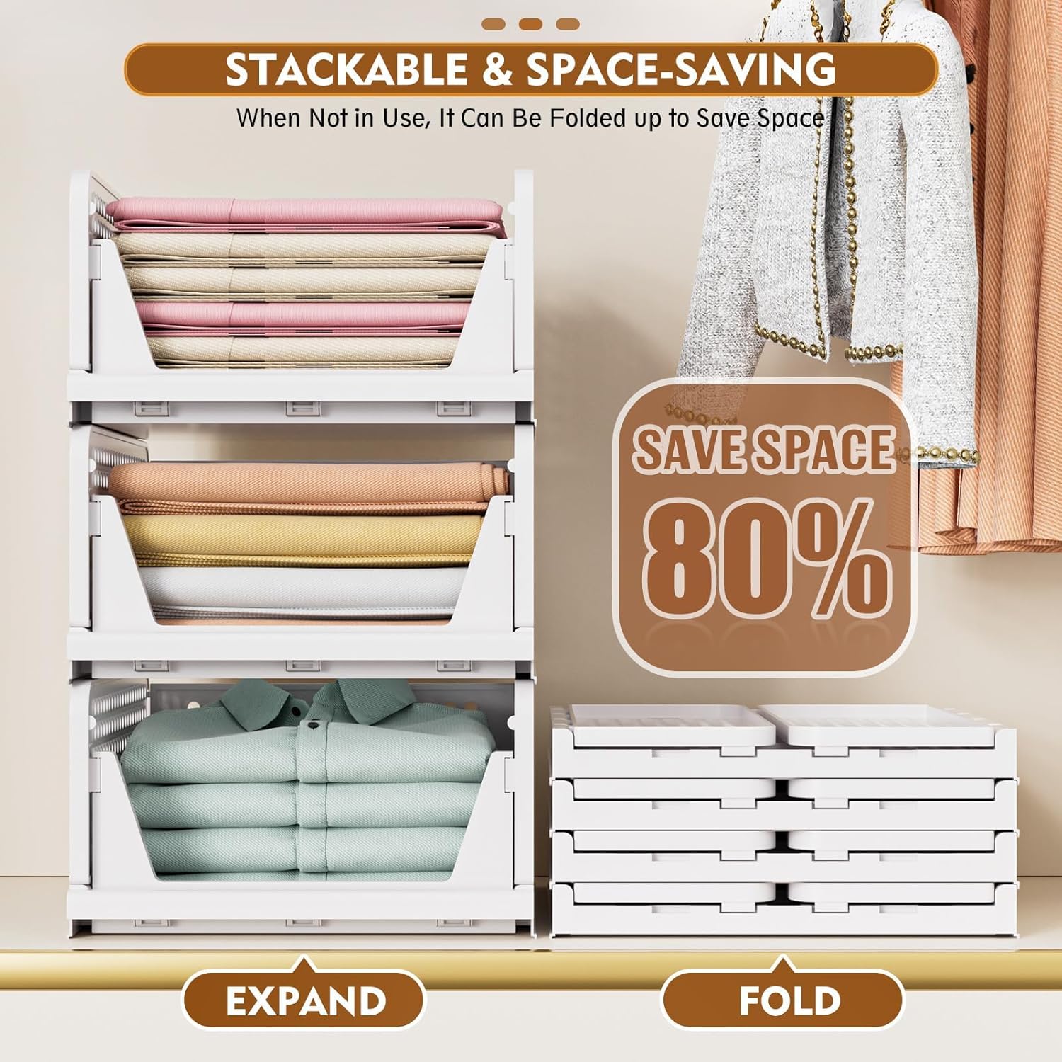 SNSLXH 5 Pack Stackable Closet Storage Basket