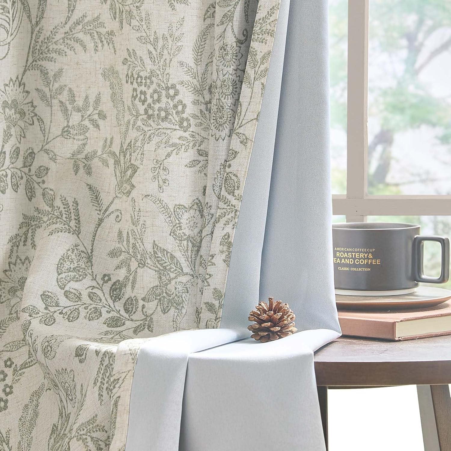 Lazzzy Linen Farmhouse Curtains Green Floral