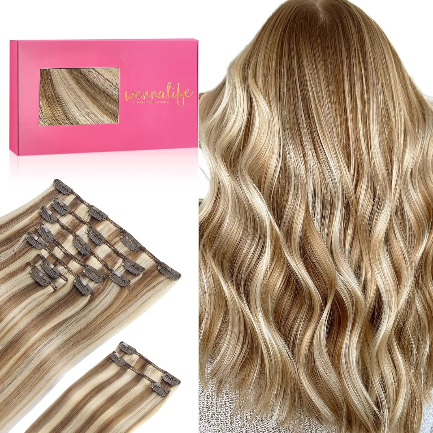 WENNALIFE Clip in Hair Extensions Real Human Hair