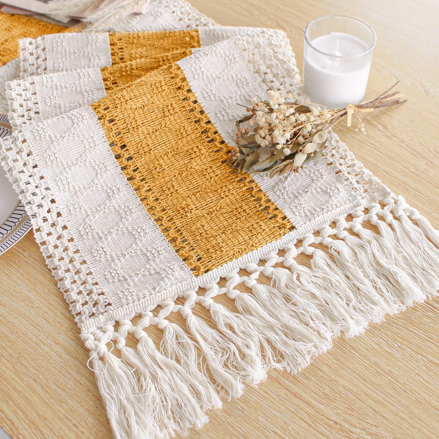 FEXIA Boho Table Runner for Thanksgiving Fall Christmas