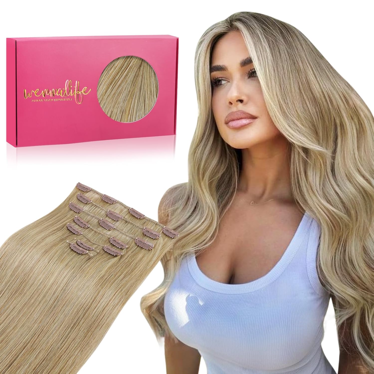 WENNALIFE Clip in Hair Extensions Real Human Hair