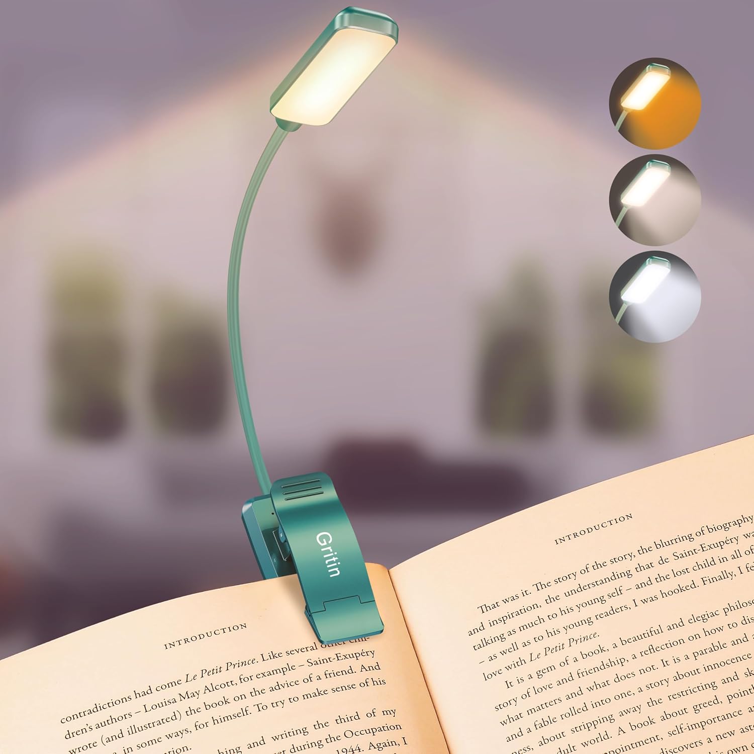 Gritin 9 LED Rechargeable Book Light for Reading in Bed