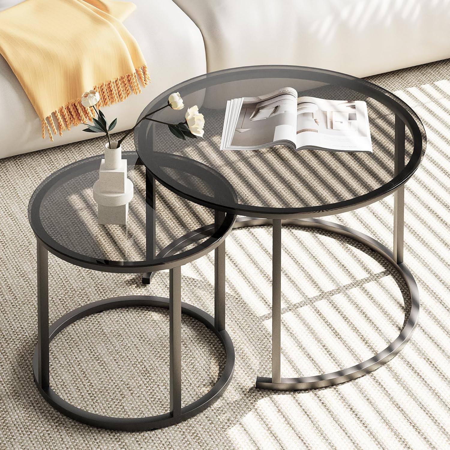 Aboxoo Coffee Table Nesting White Set of 2 Side Frame
