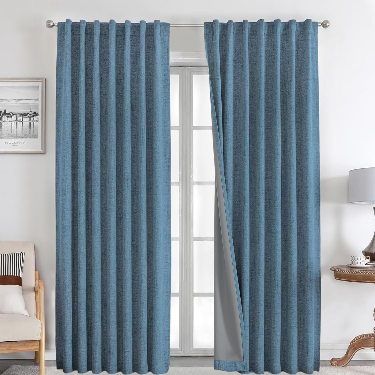 Joydeco 100% Blackout Linen Curtains