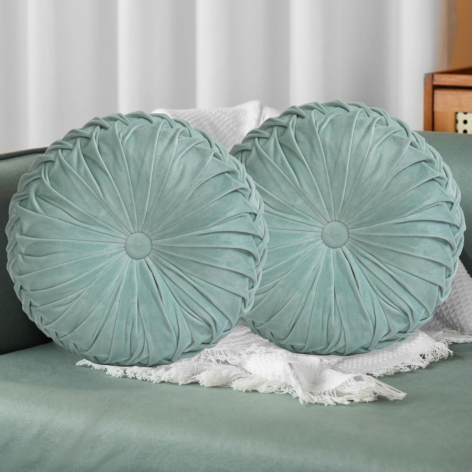 HIG Decorative Round Pleated Throw Pillows