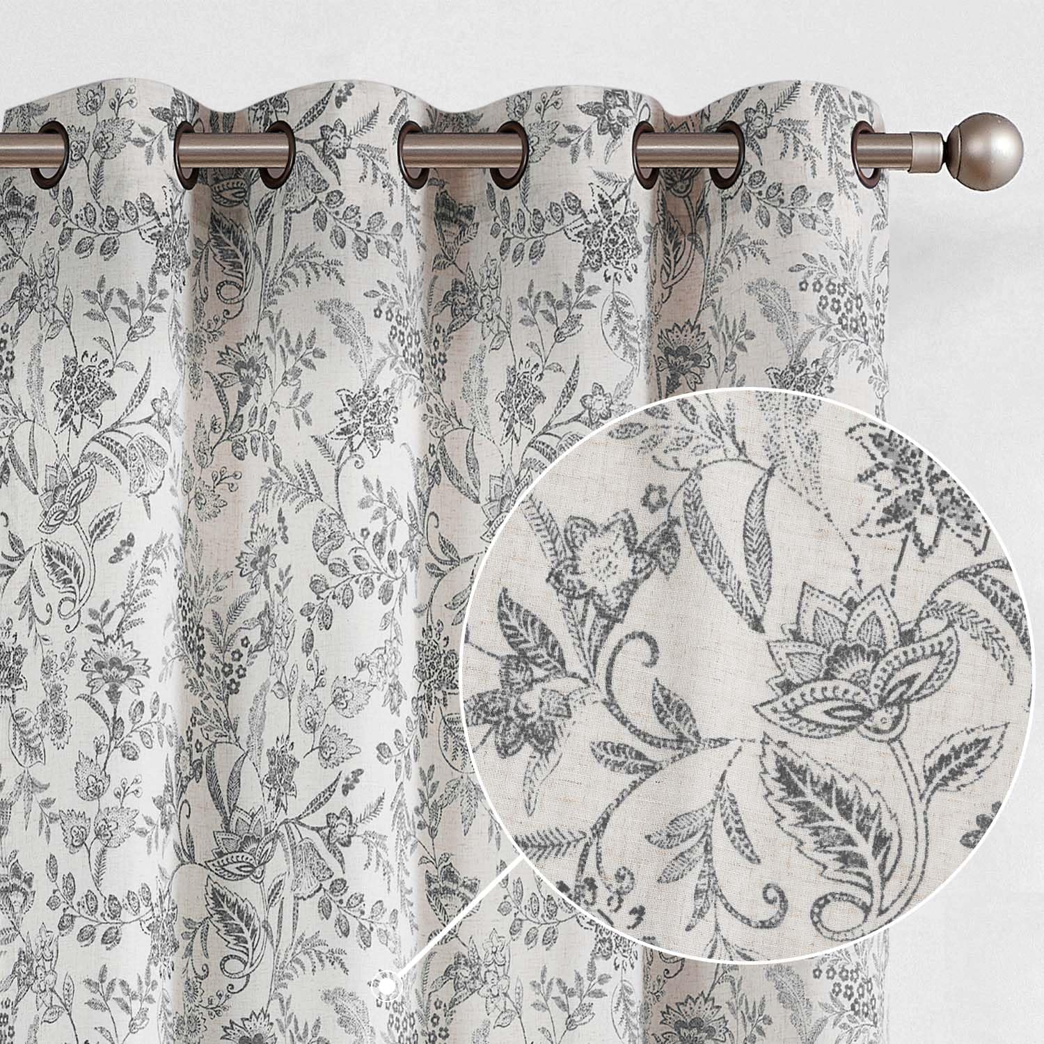 Lazzzy Linen Farmhouse Curtains Green Floral