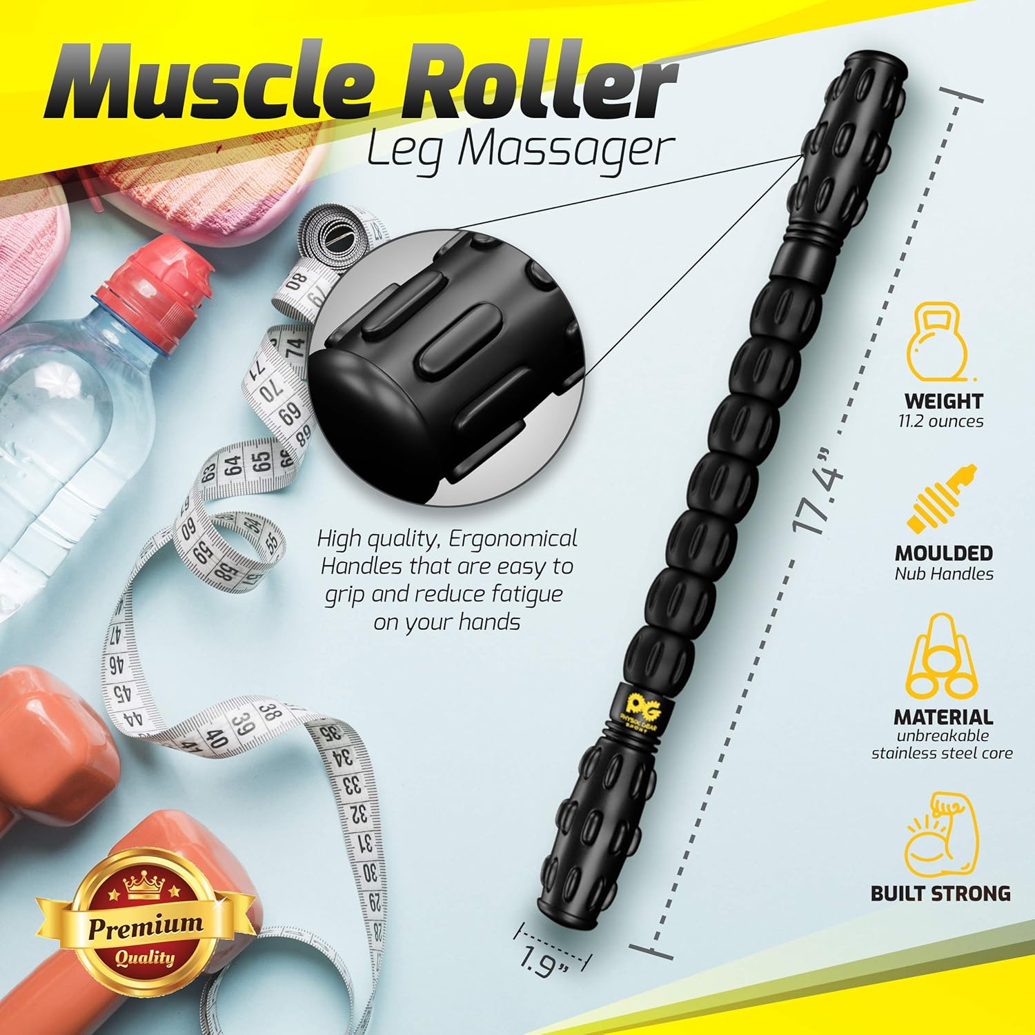 Physix Gear Roller Stick - Muscle Roller Massage Stick for Legs