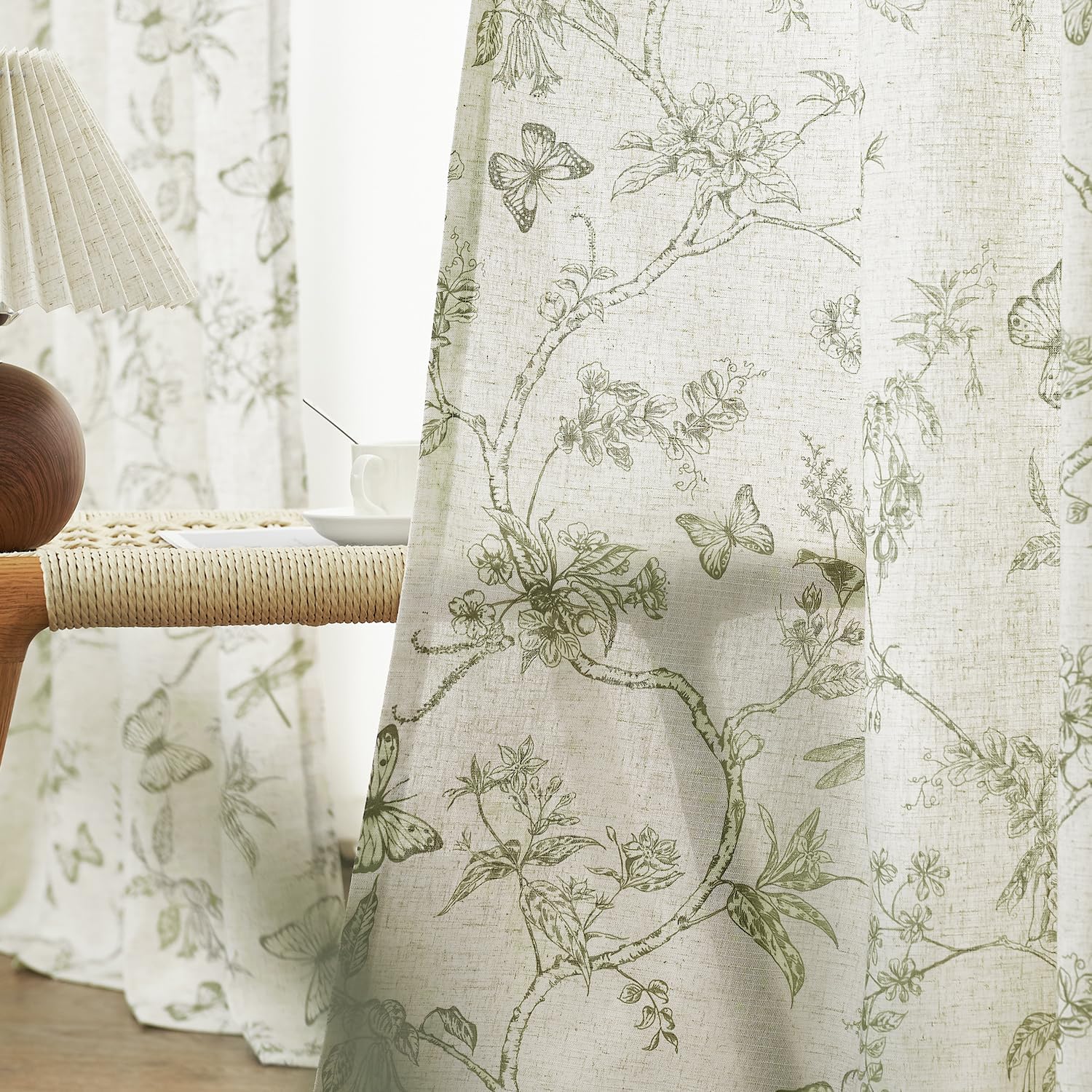 Lazzzy Linen Farmhouse Curtains Green Floral