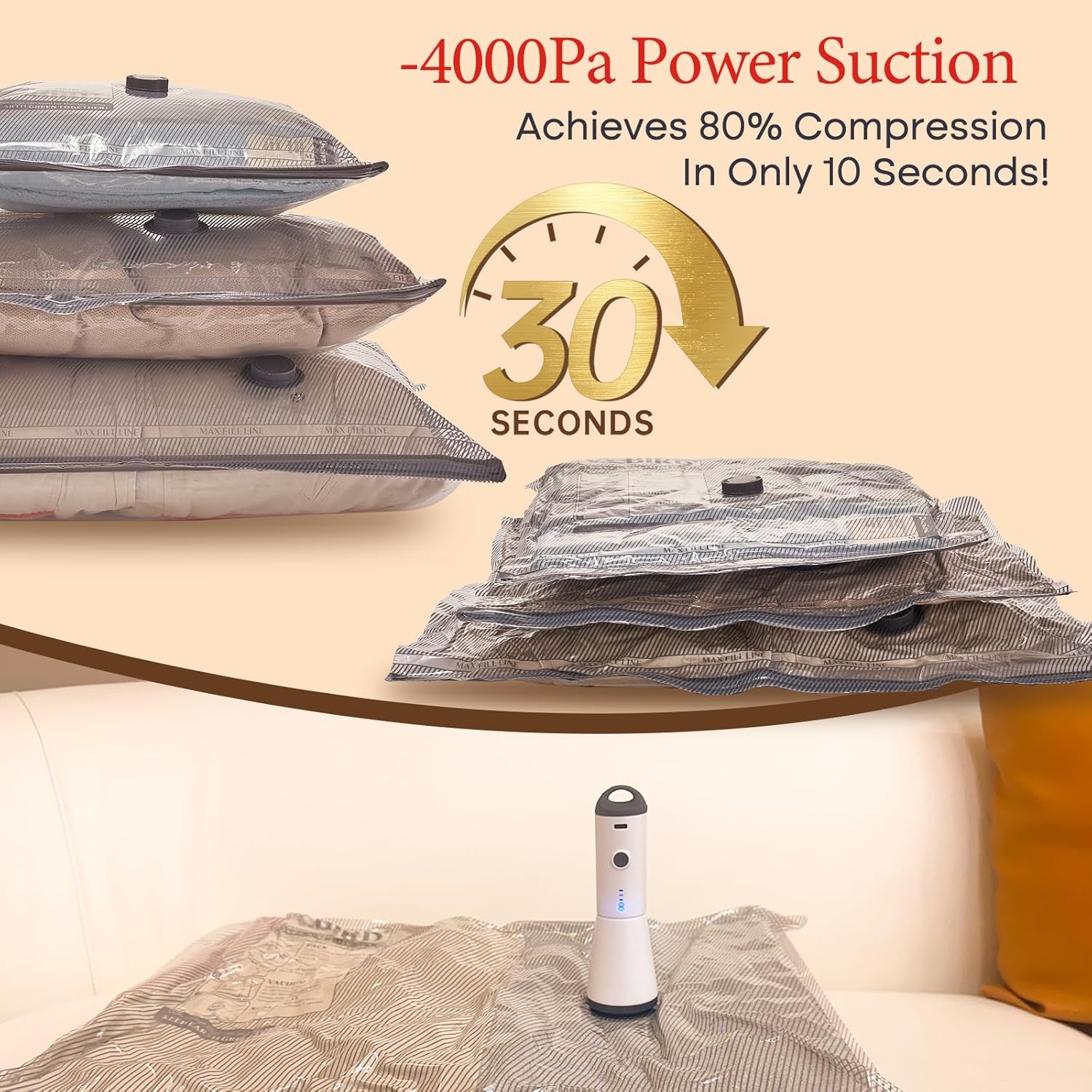 Vacuum Travel Bags with Rechargeable Pump
