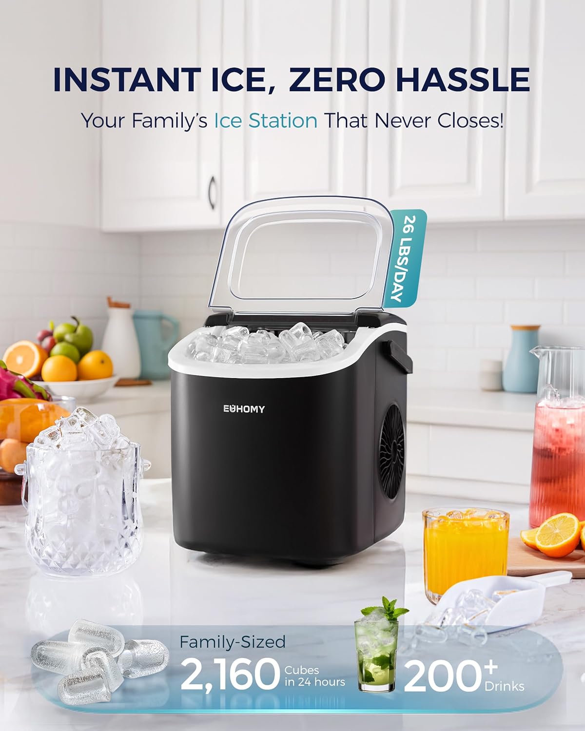 EUHOMY Countertop Ice Maker with Handle