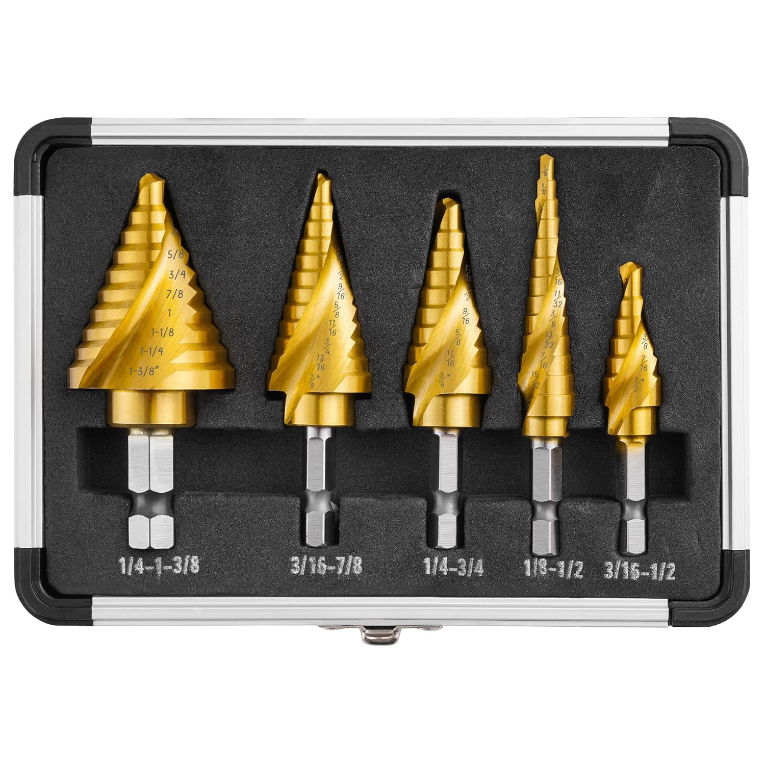 5PCS HSS Titanium Step Drill Bit Set