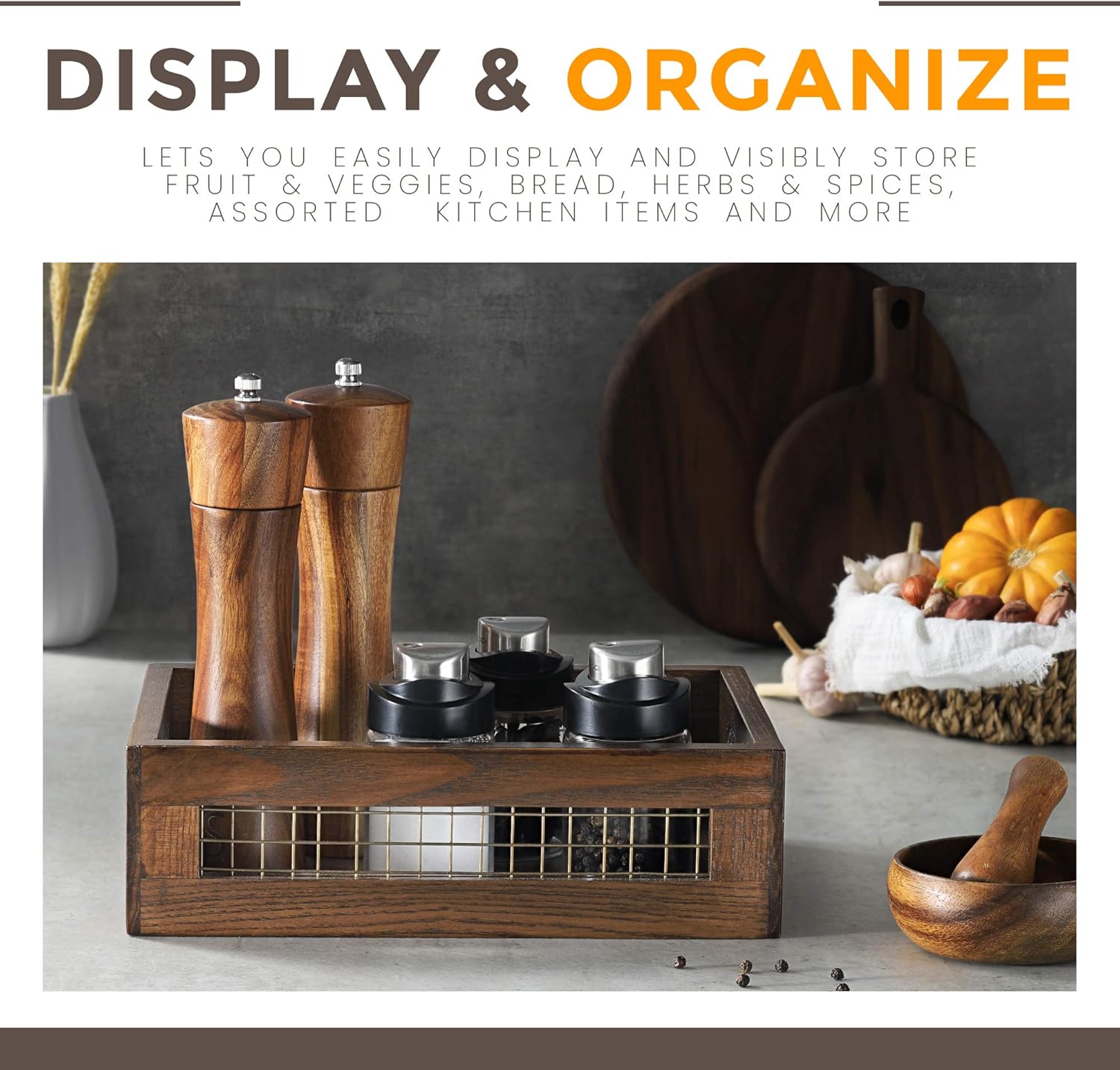 Wooden Countertop Baskets Set of 2 for Kitchen