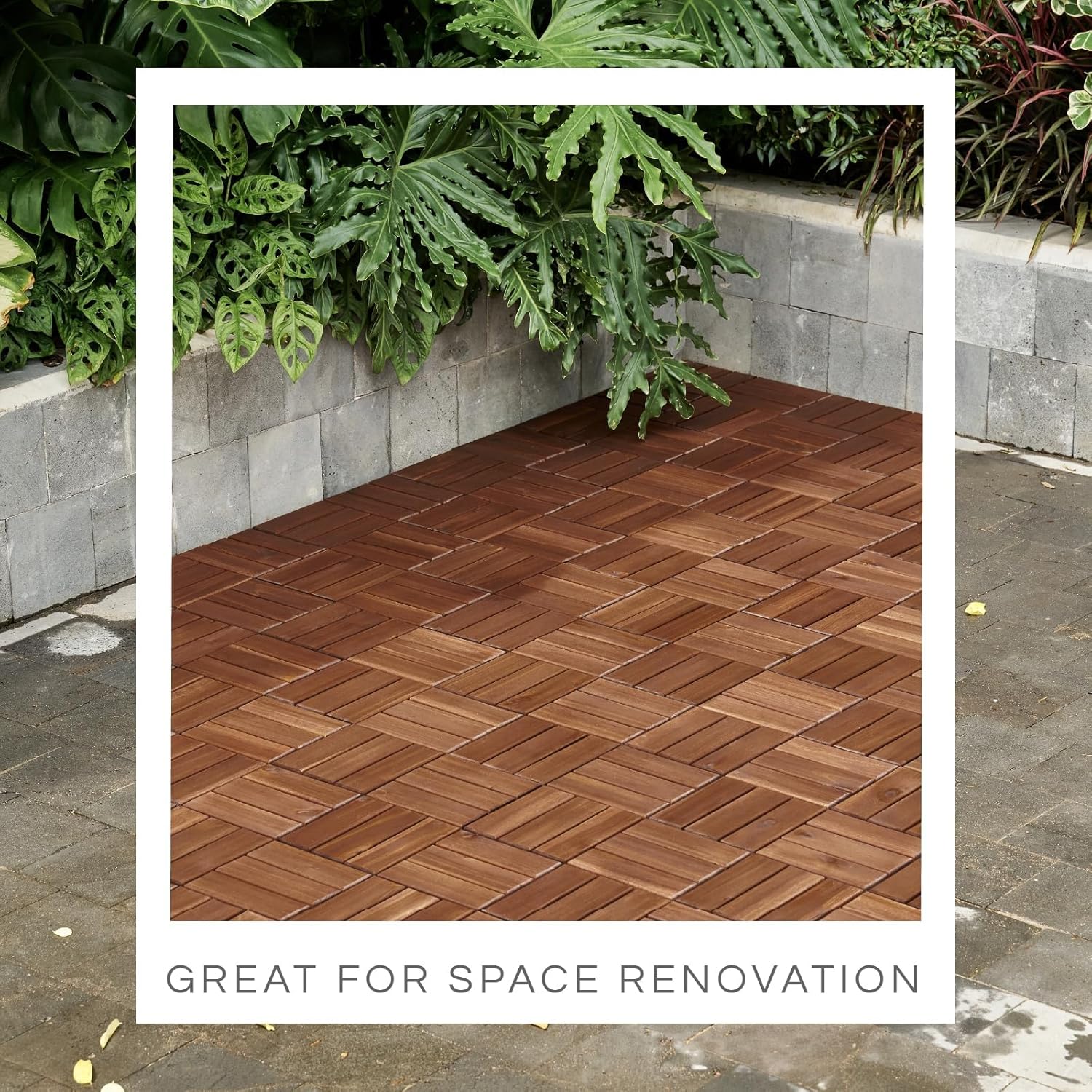 Deck Tiles Patio Flooring - Outdoor Waterproof Acacia Wood Tiles