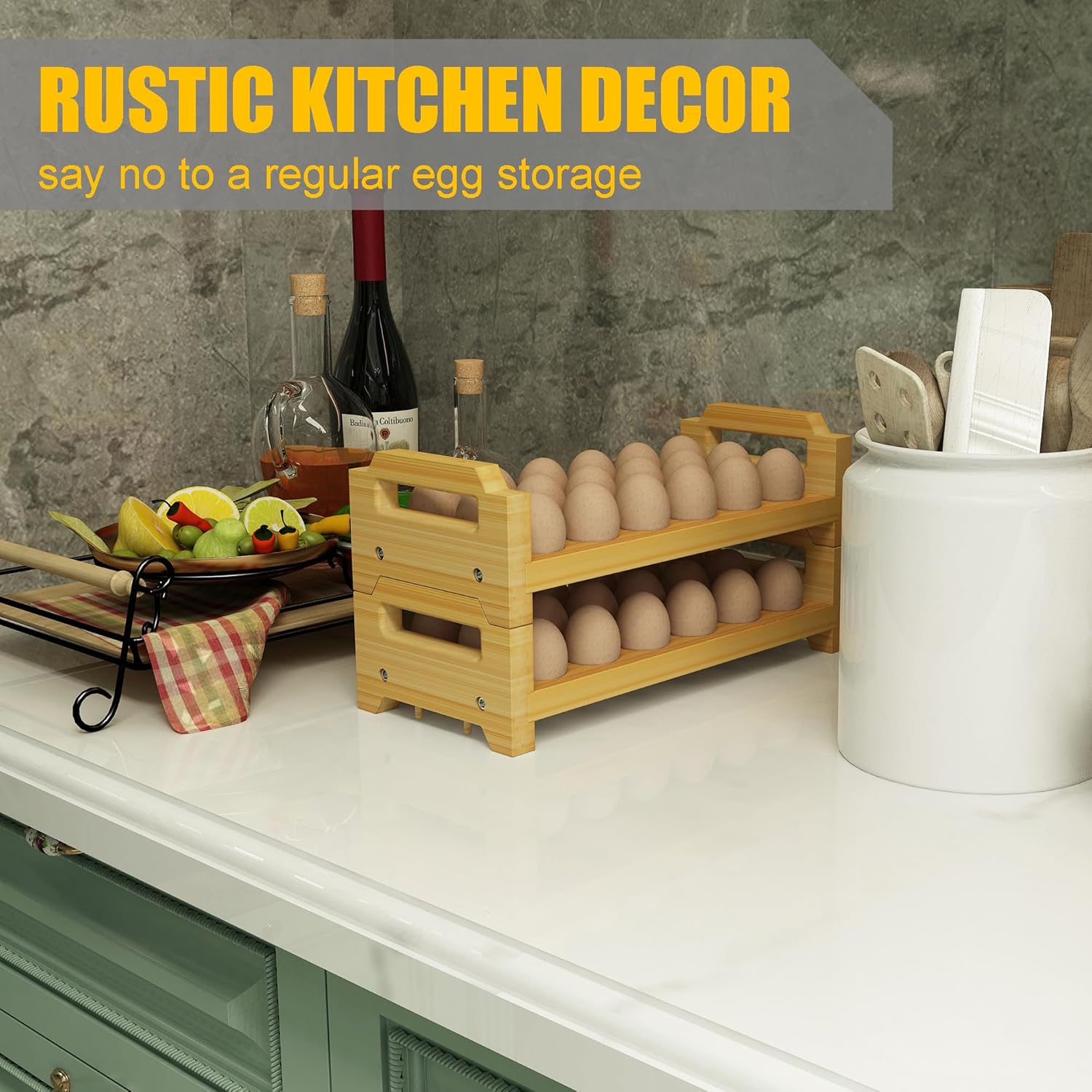 Farmhouse Bamboo Egg Display Rack