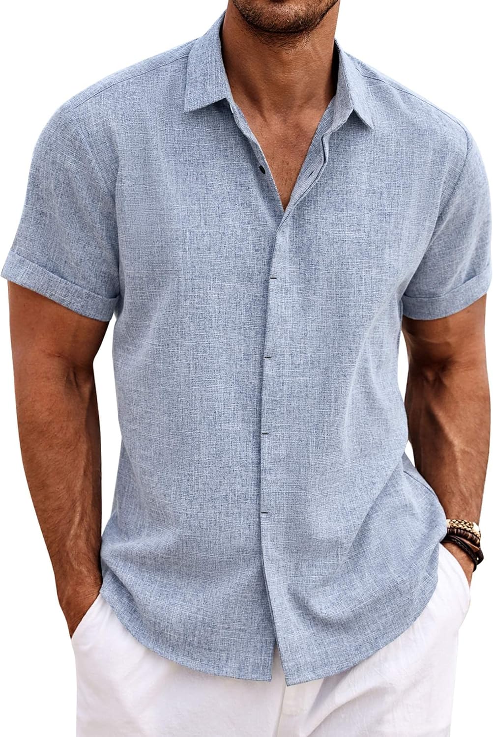 COOFANDY Men's Linen Short Sleeve Shirt