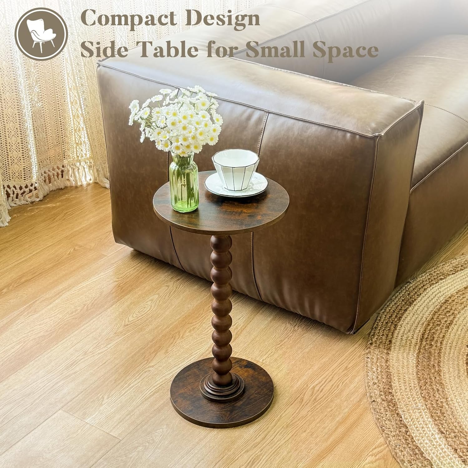 Round Side Table, Small Drink Table for Small Spaces