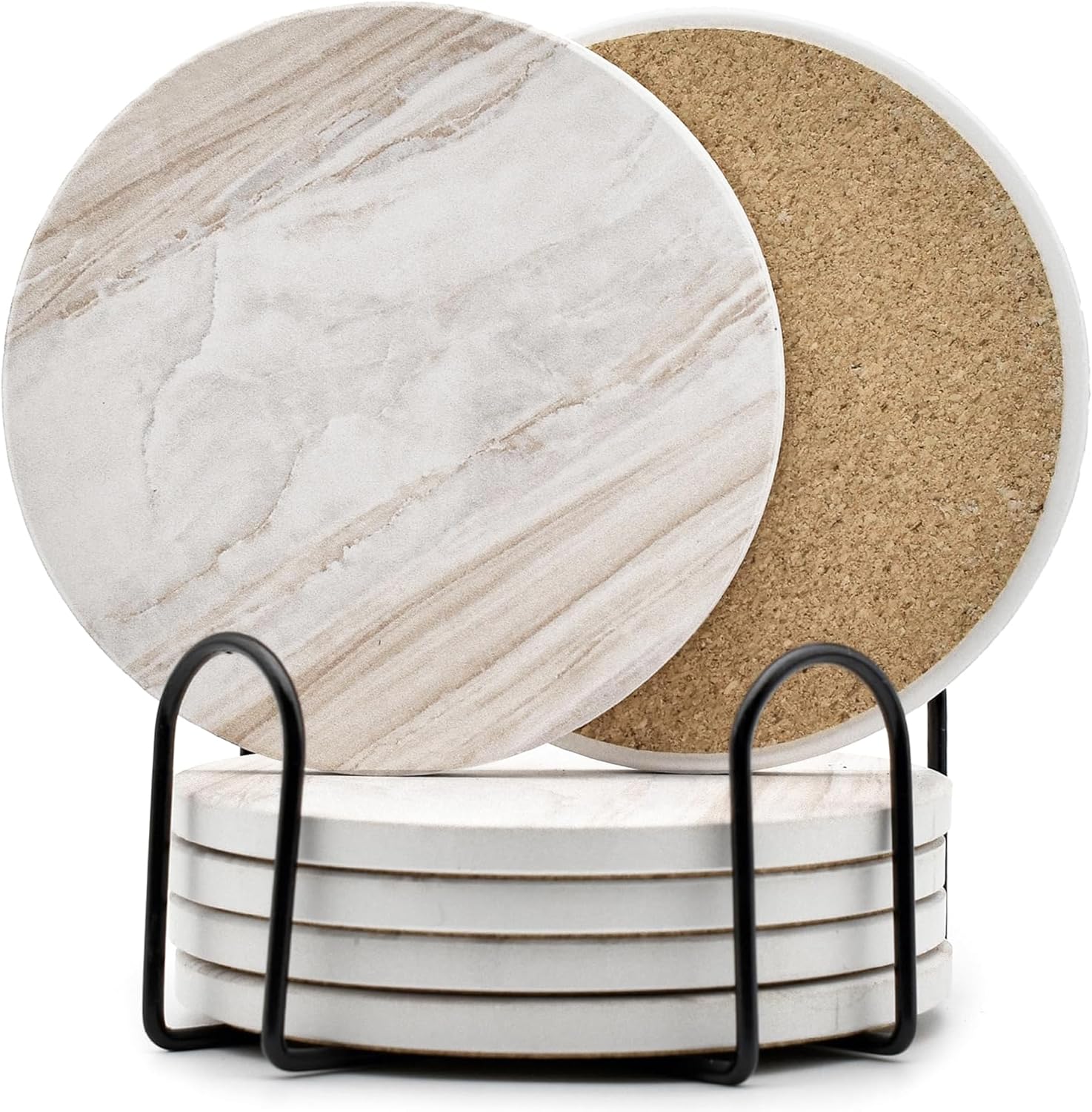 Drink Coasters with Holder Marble Style Ceramic