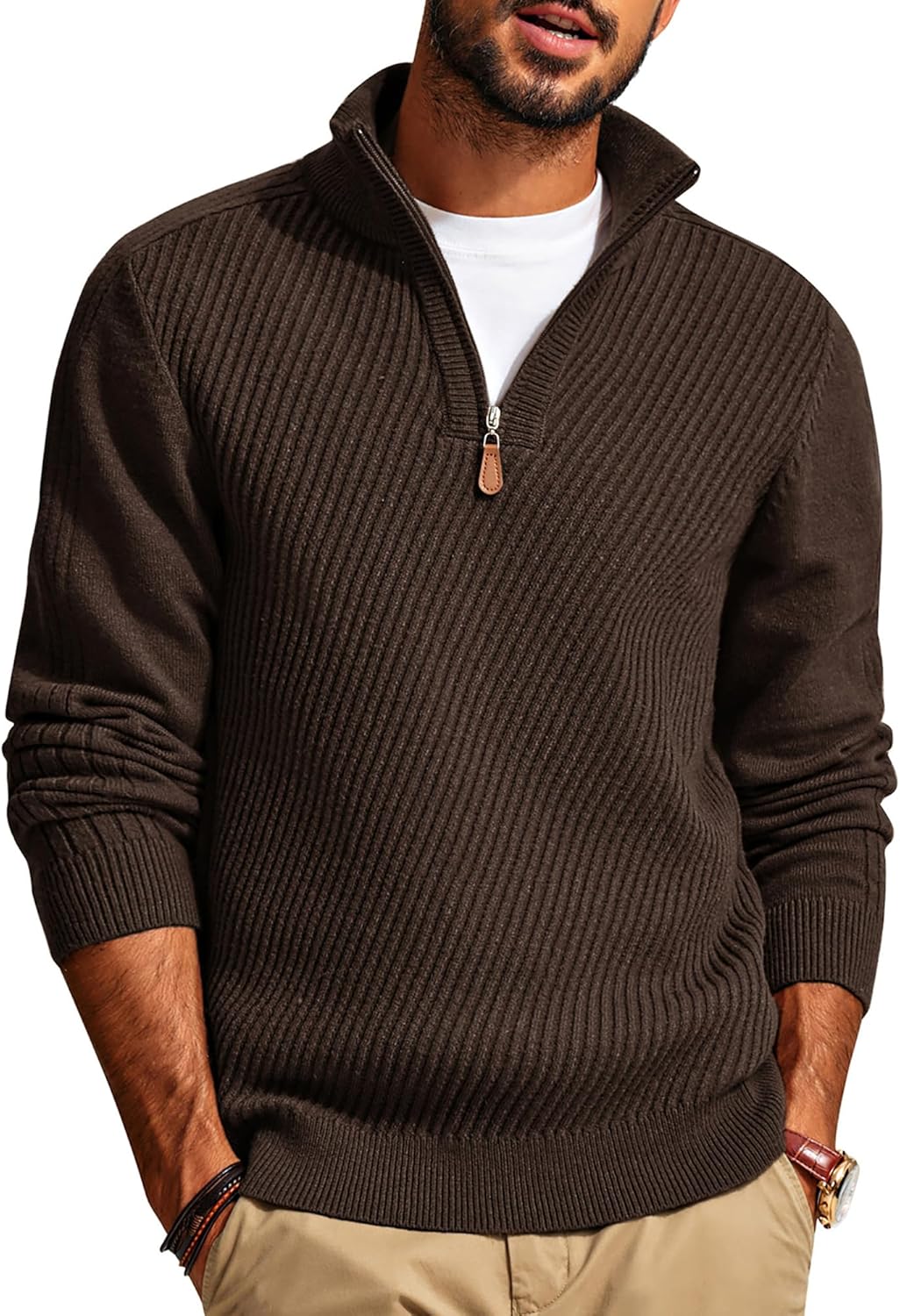 PJ PAUL JONES Mens Quarter Zip Pullover Sweaters