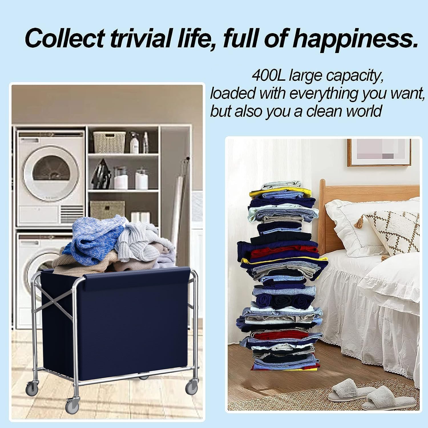 Rolling Collapsible Laundry Basket with Wheels