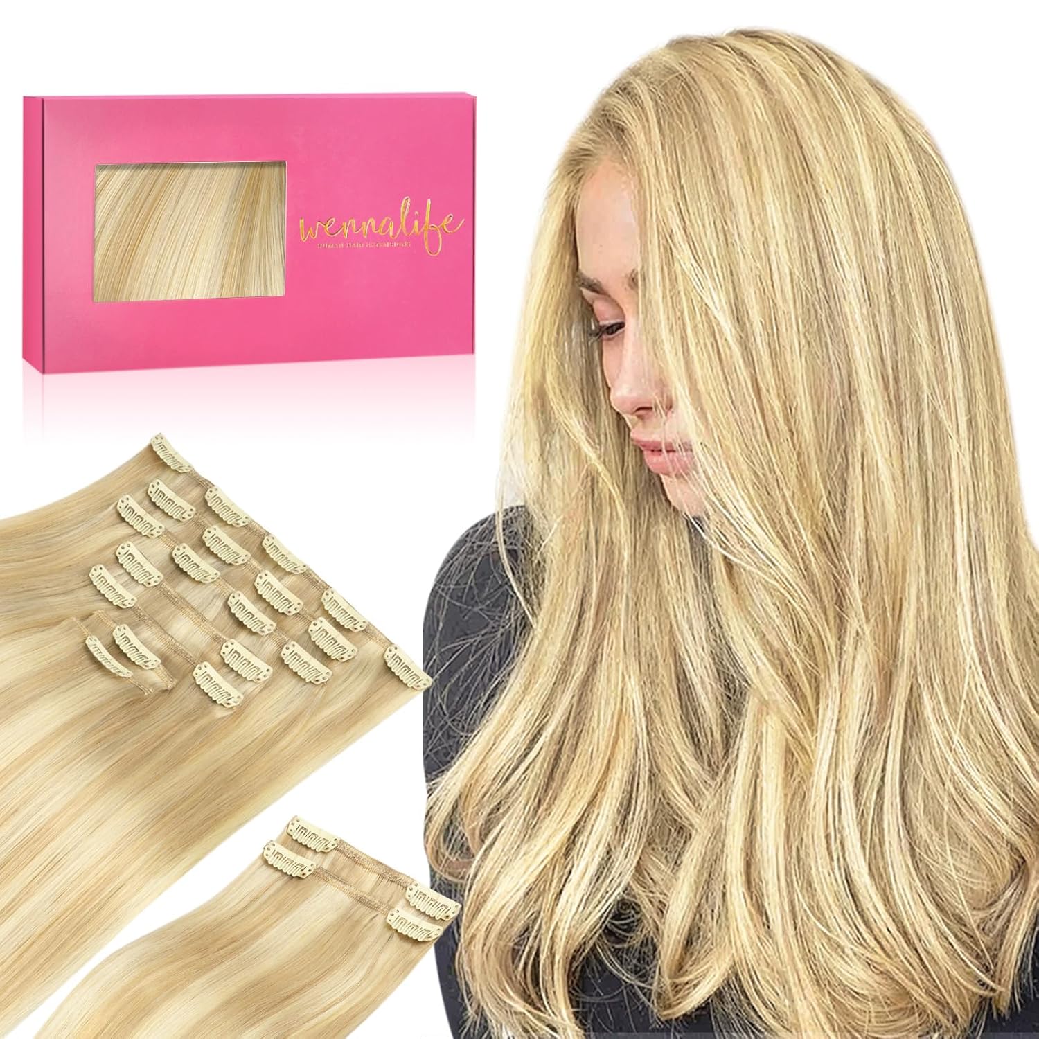 WENNALIFE Clip in Hair Extensions Real Human Hair