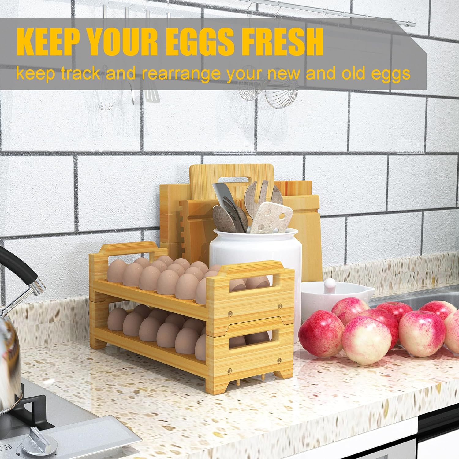 Farmhouse Bamboo Egg Display Rack