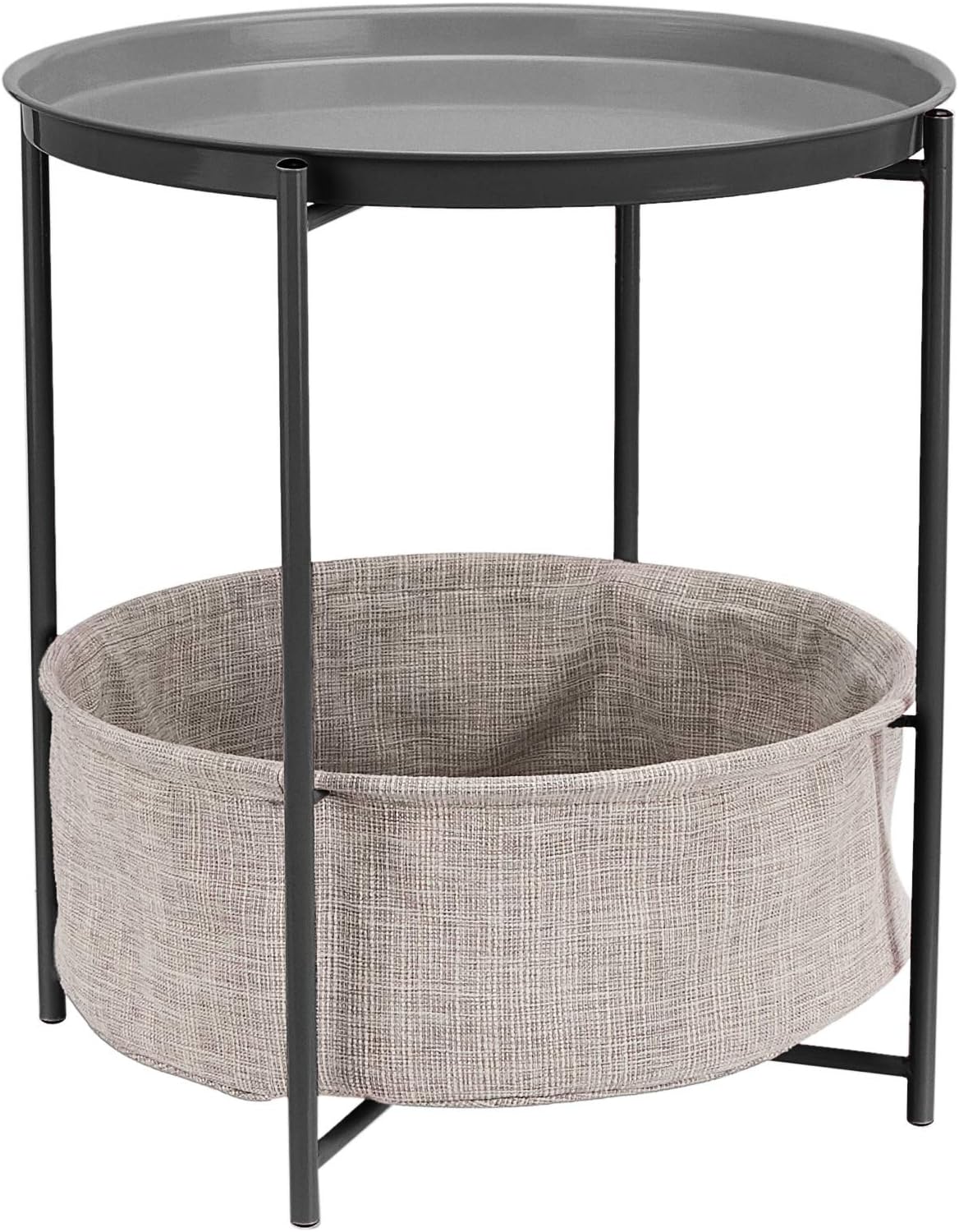 Round Storage End Table with Cloth Basket