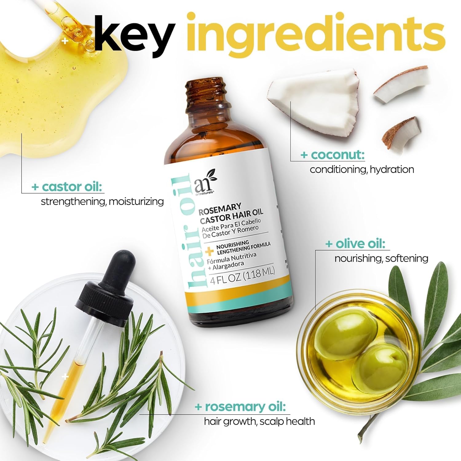 ArtNaturals Organic Rosemary & Castor Hair Growth Oil