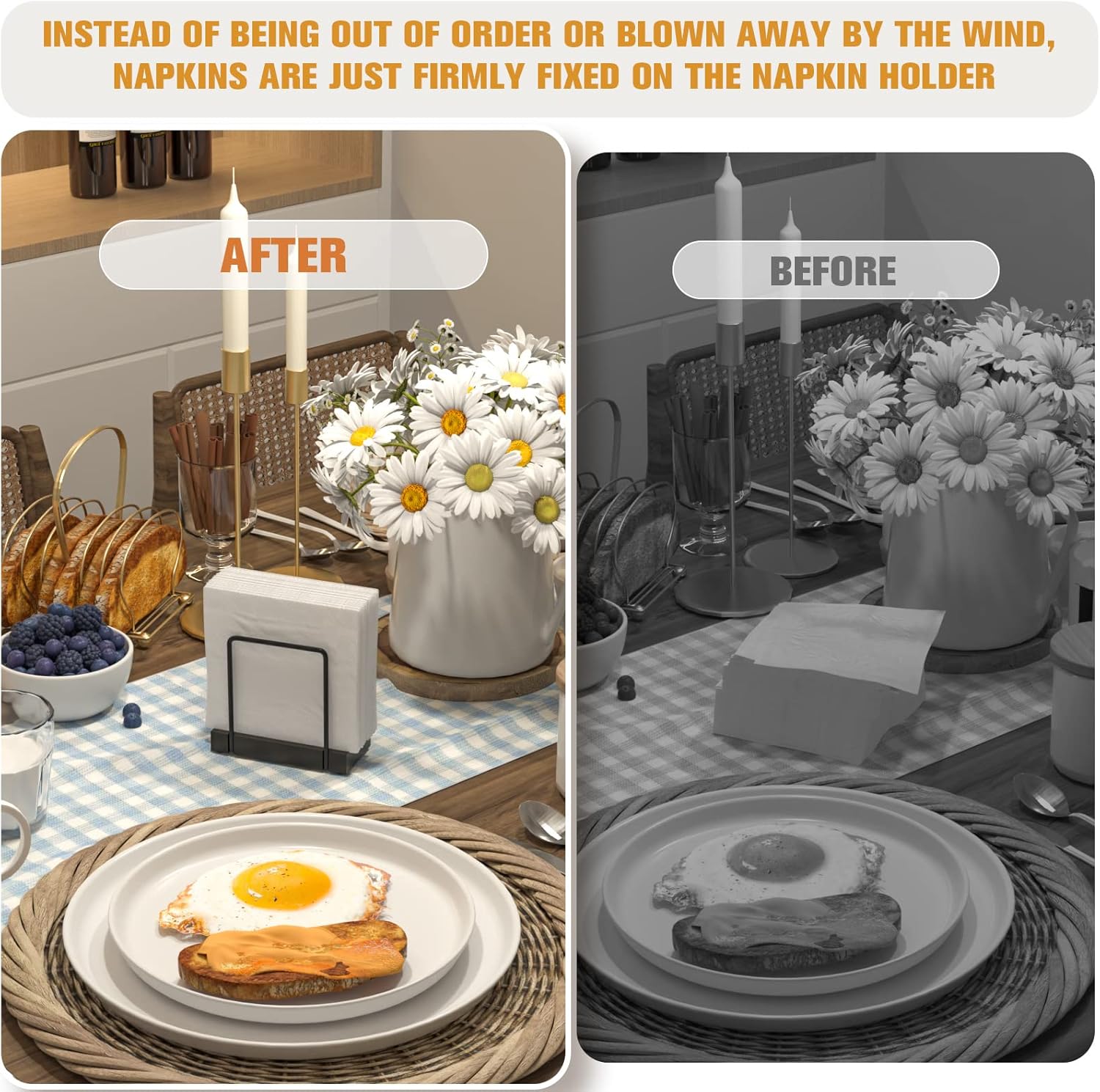 Wican Napkin Holder for Table Bamboo Iron Standing